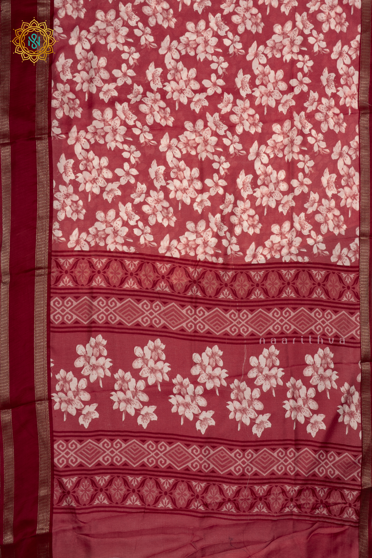 DARK PEACH WITH MAROON - SEMI GEORGETTE