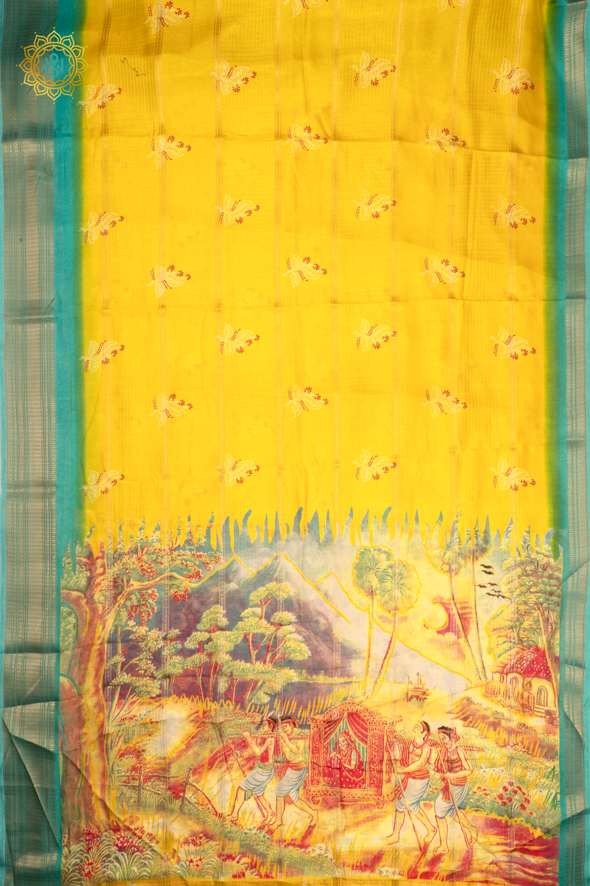 YELLOW WITH AQUA GREEN - SEMI GEORGETTE