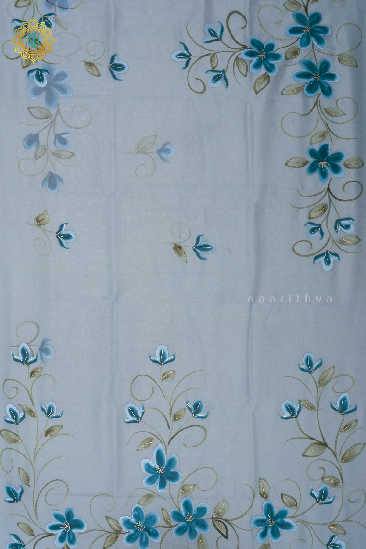 AQUA BLUE - ORGANZA HAND PAINTED