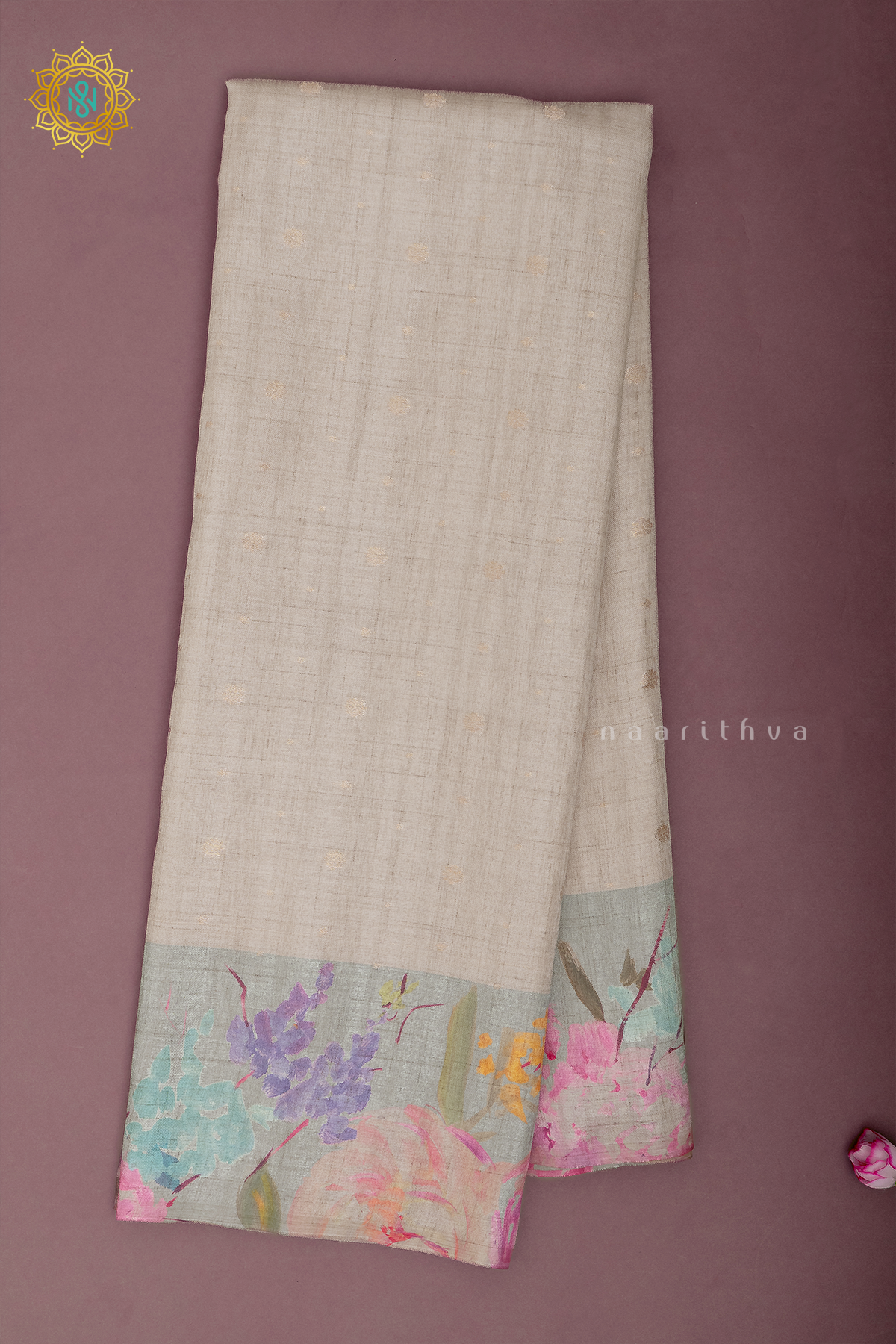 OFF WHITE WITH AQUA GREEN - SEMI TUSSAR SILK