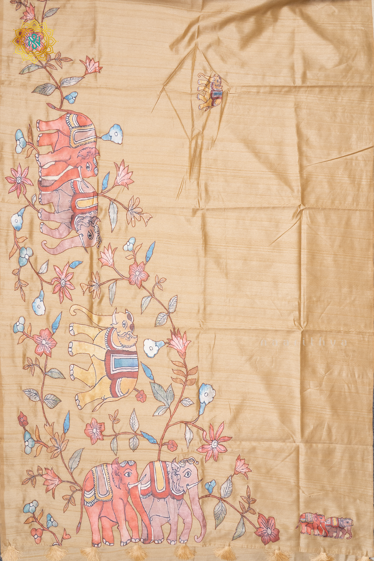 BEIGE WITH OFF WHITE - SEMI TUSSAR SILK