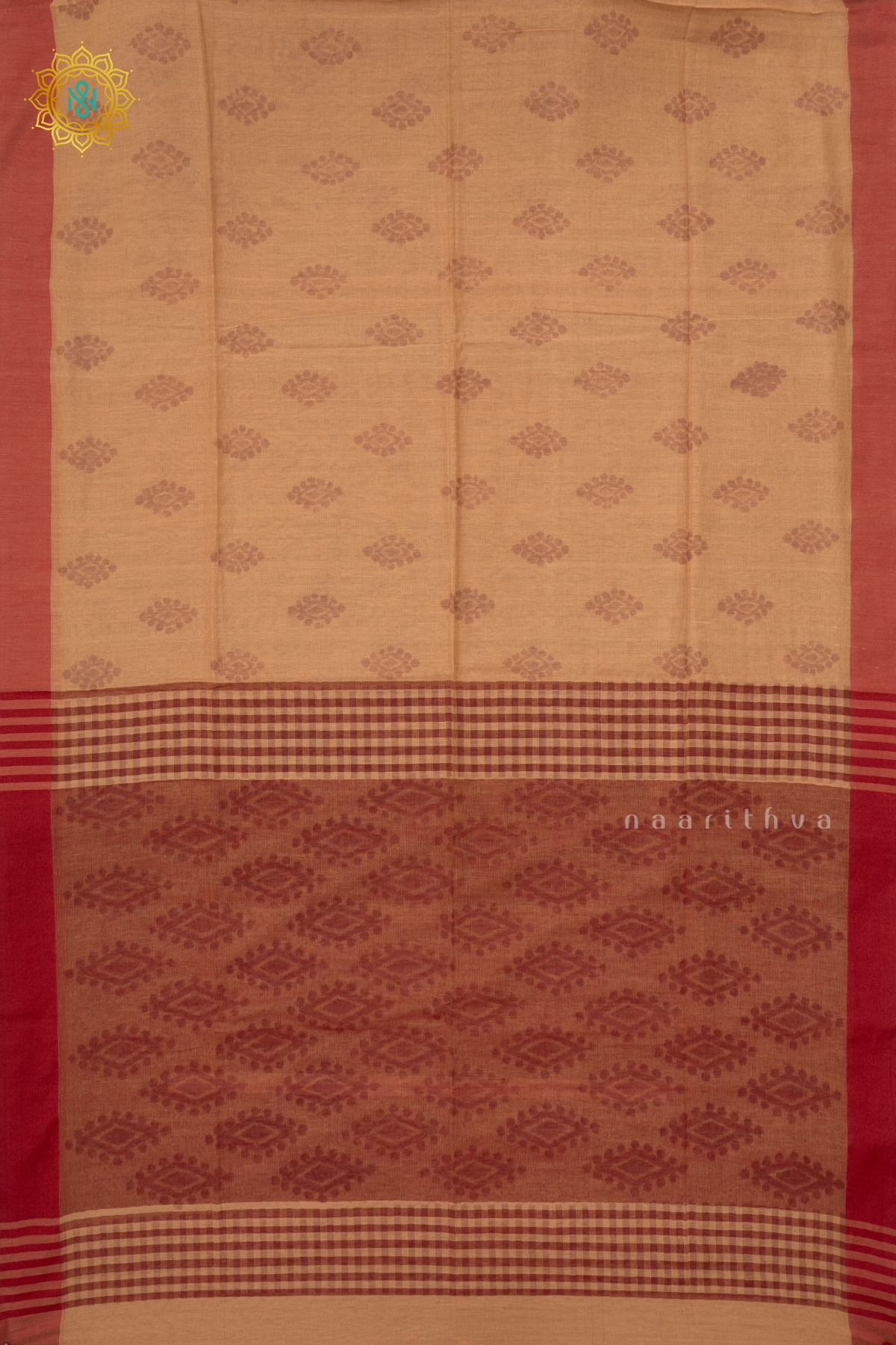 BEIGE WITH MAROON - MUL COTTON