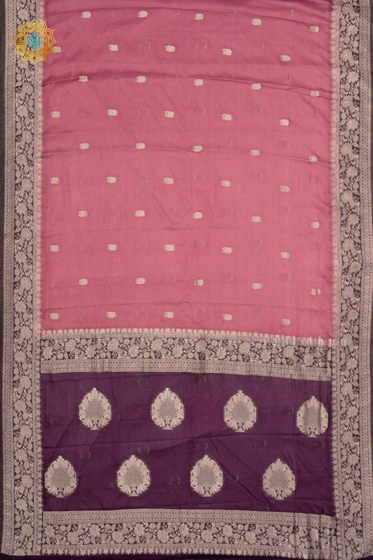 PINKISH LAVENDER WITH PURPLE - SEMI CHIFFON BANARASI