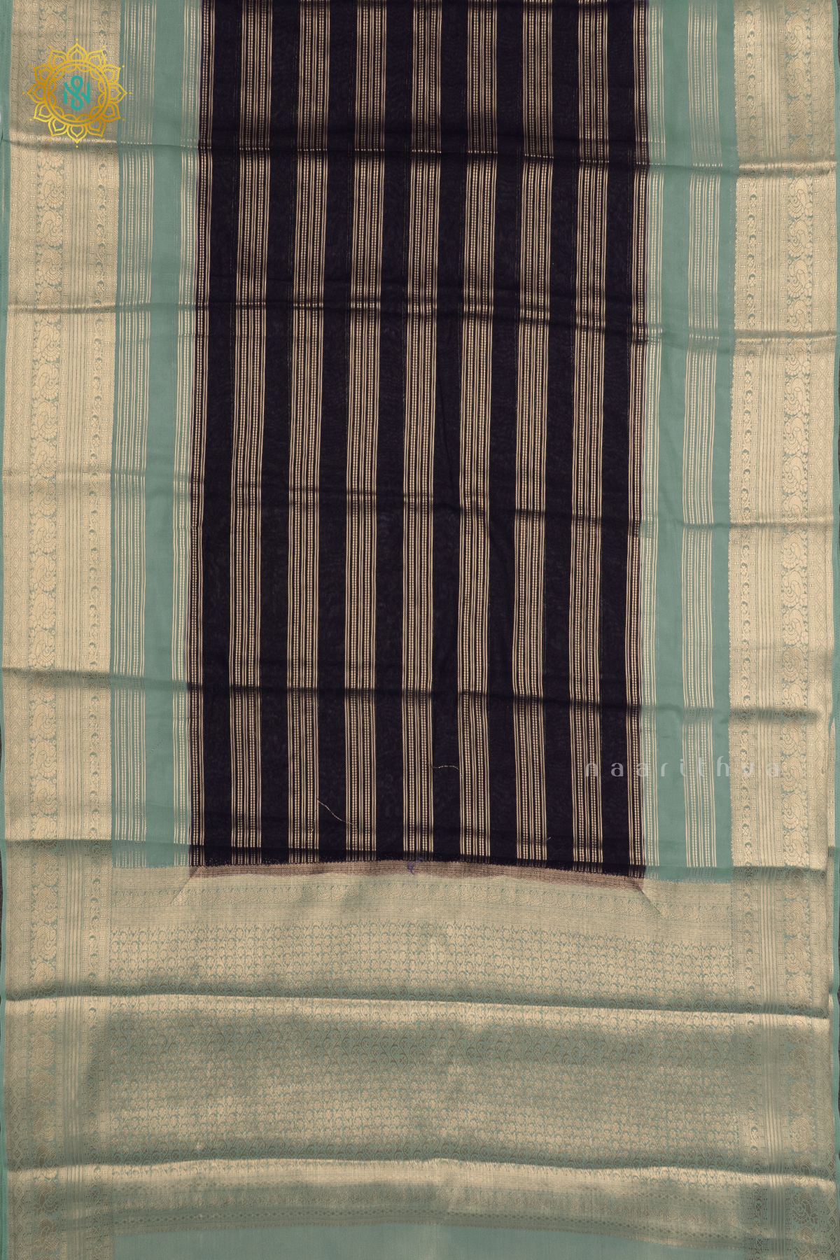 NAVY BLUE WITH AQUA BLUE - SEMI CREPE GEORGETTE