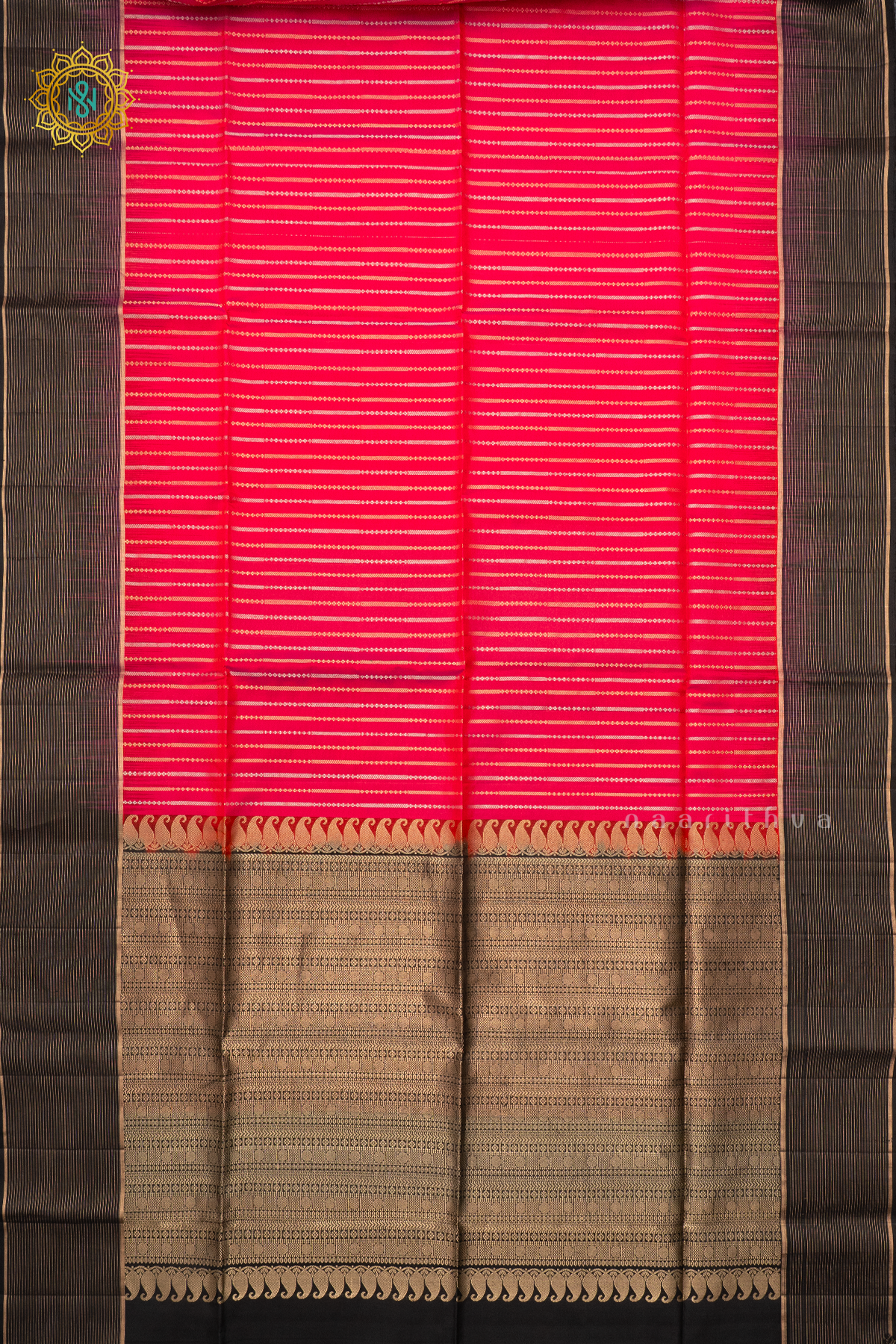 PINKISH ORANGE WITH BLACK - PURE KANJIVARAM SOFT SILK