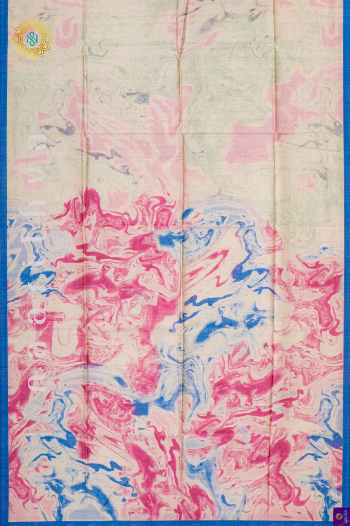 OFF WHITE WITH BLUE - SEMI TUSSAR SILK
