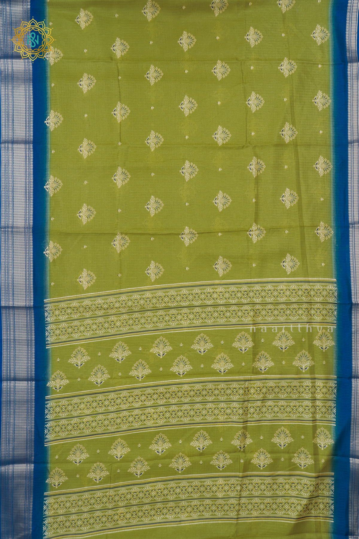 PARROT GREEN WITH TEAL BLUE - DOLA SILK