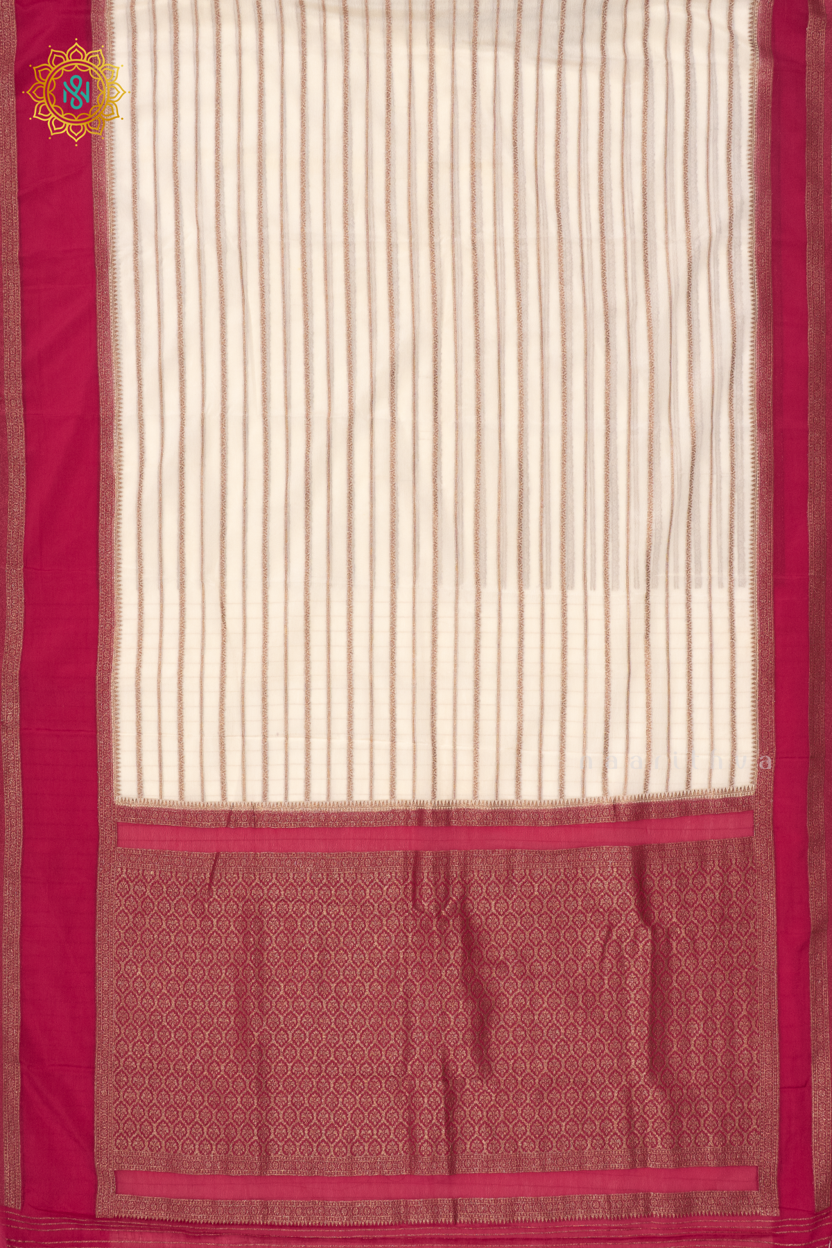 WHITE WITH PINK - SEMI CREPE GEORGETTE