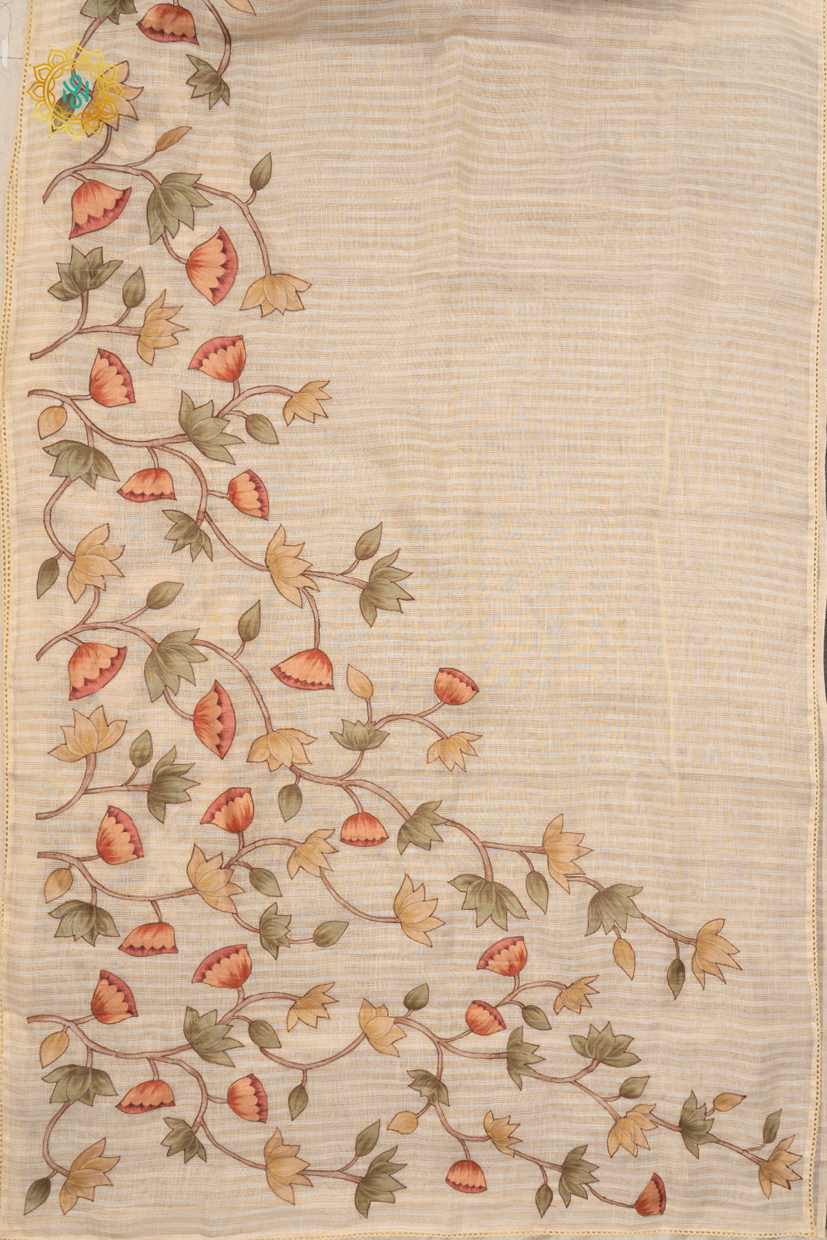 OFF WHITE PISTA GREEN - LINEN TISSUE WITH APPLIQUE WORK