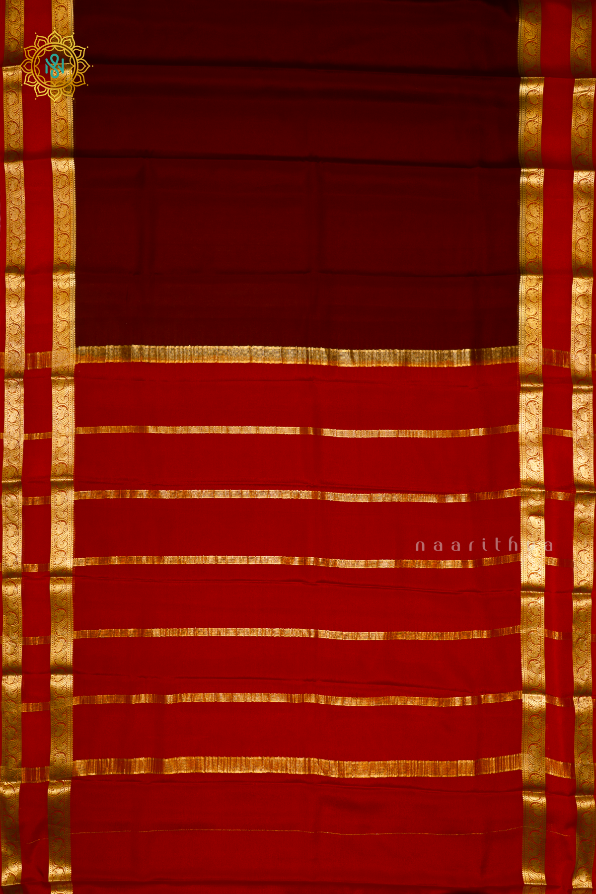BROWN WITH RED - PURE MYSORE CREPE SILK