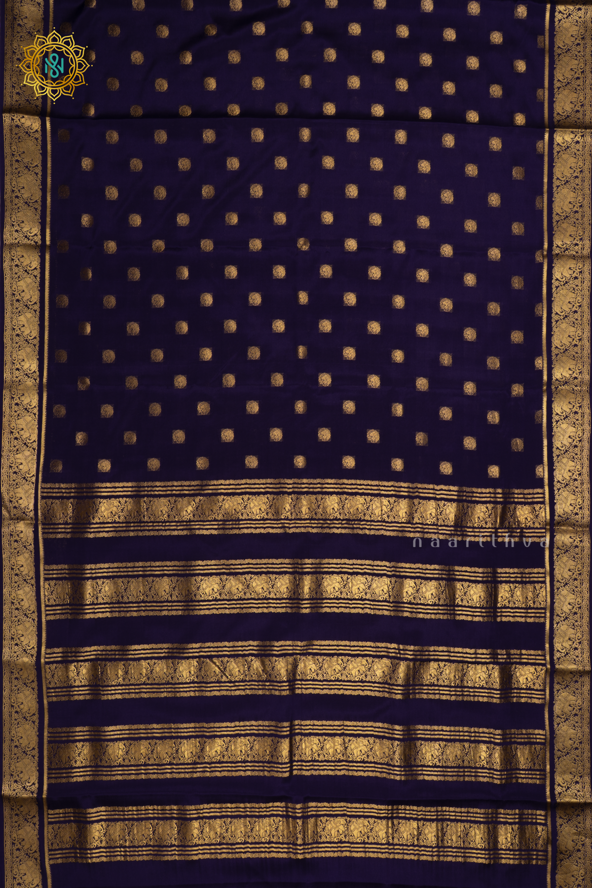 Purple Pure Mysore Crepe Silk Saree With Zari Buttas On The Body and Zari Border