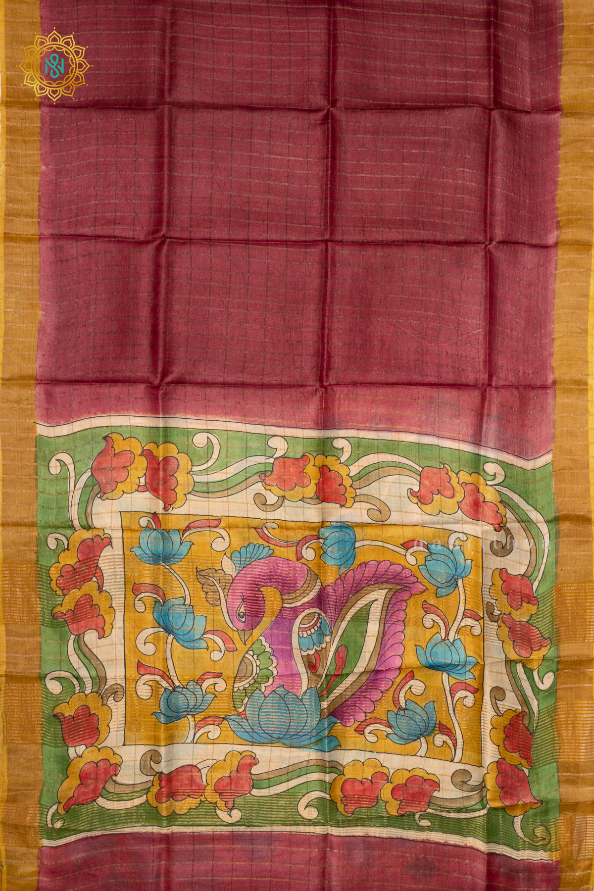 MARRON WITH MUSTARD - PURE TUSSAR SILK