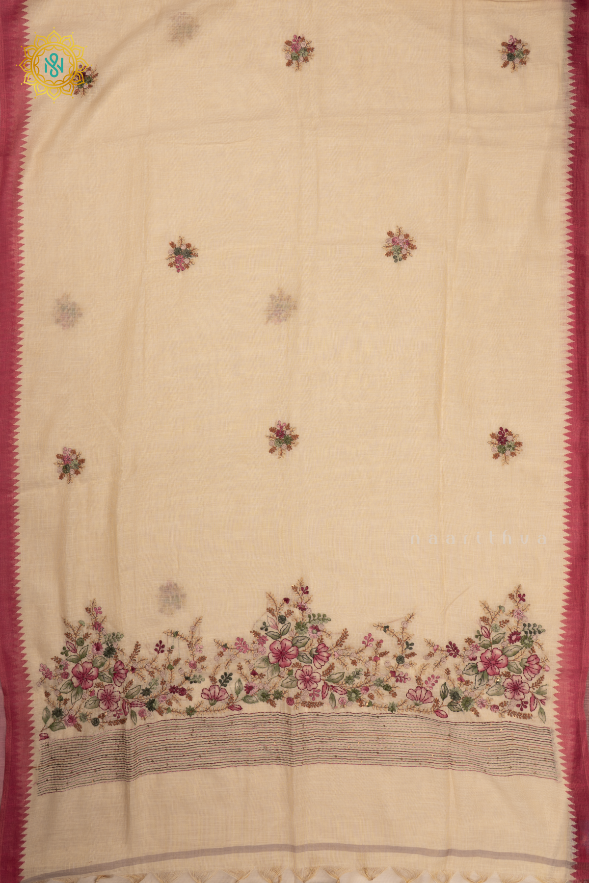 WHITE WITH MAROON - LINEN TISSUE