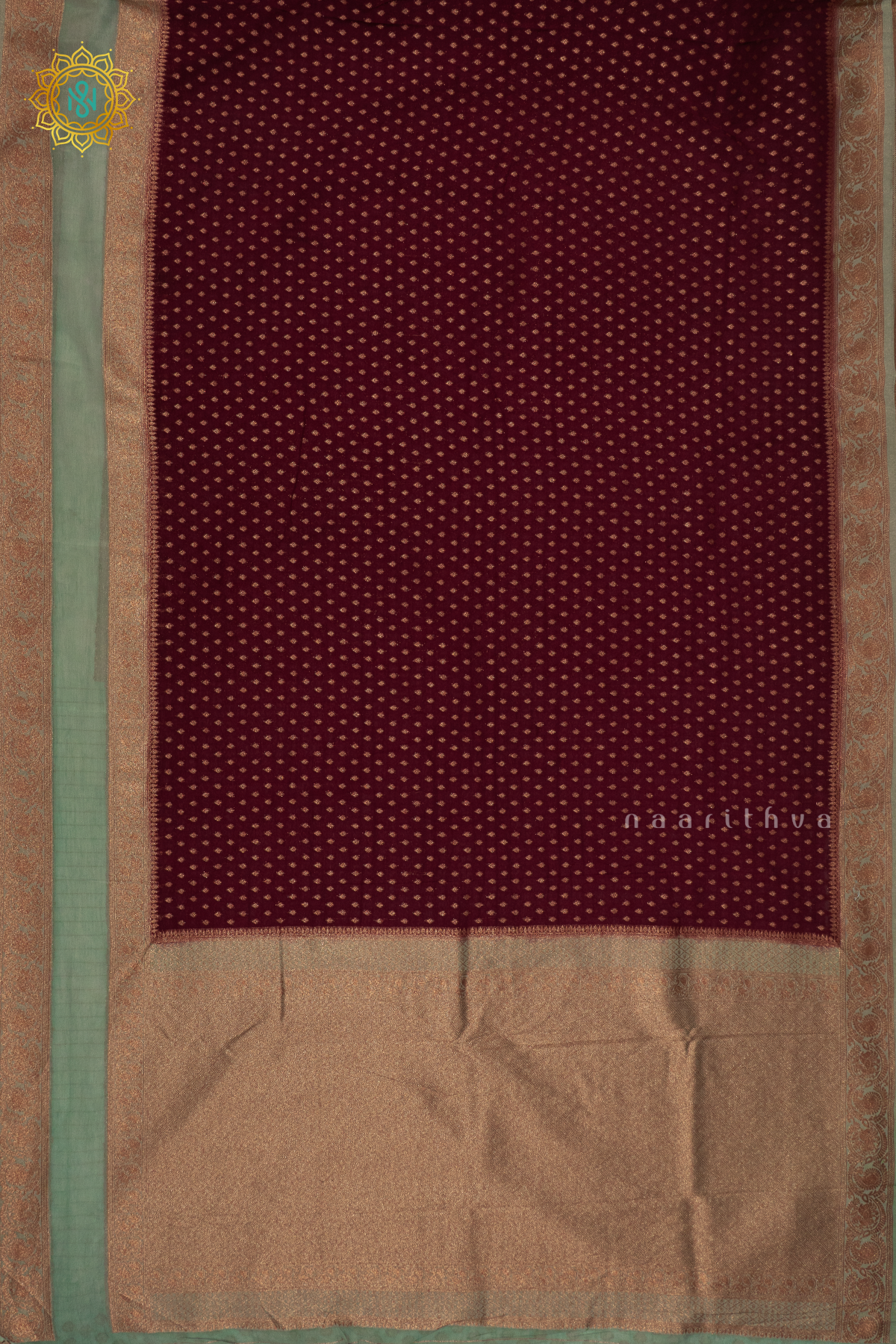 WINE WITH AQUA BLUE - SEMI CREPE GEORGETTE