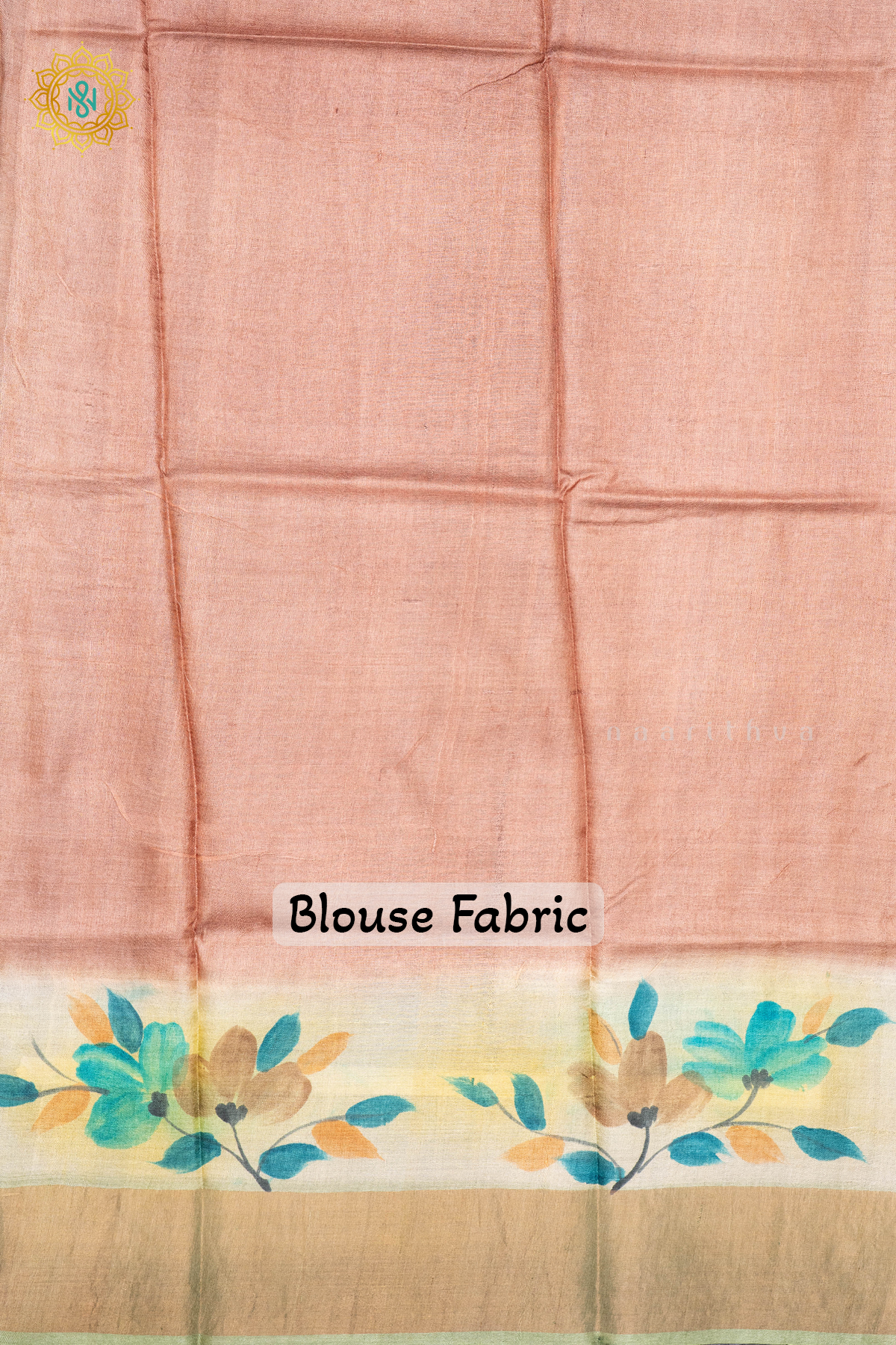 SAGE GREEN WITH PEACH - PURE TUSSAR SILK WITH HAND PAINTED