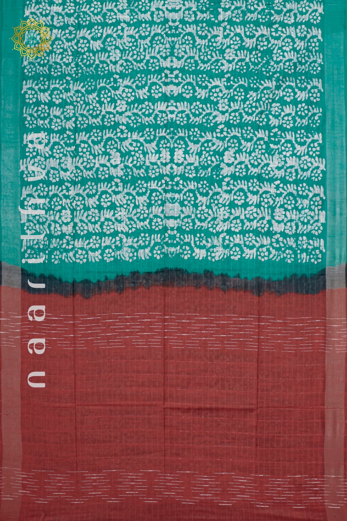 AQUA GREEN WITH RUST ORANGE - SLUB COTTON