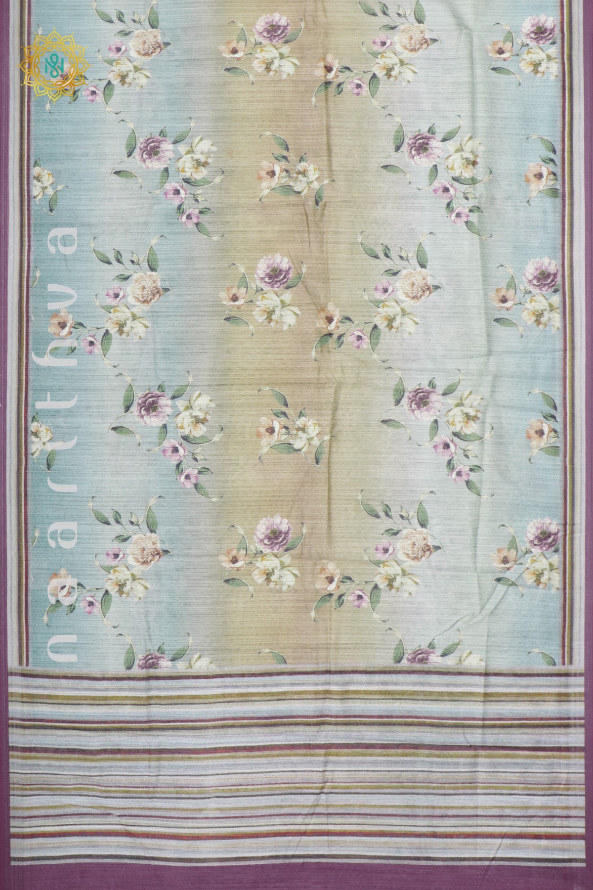 AQUA BLUE WITH PINK - JUTE COTTON