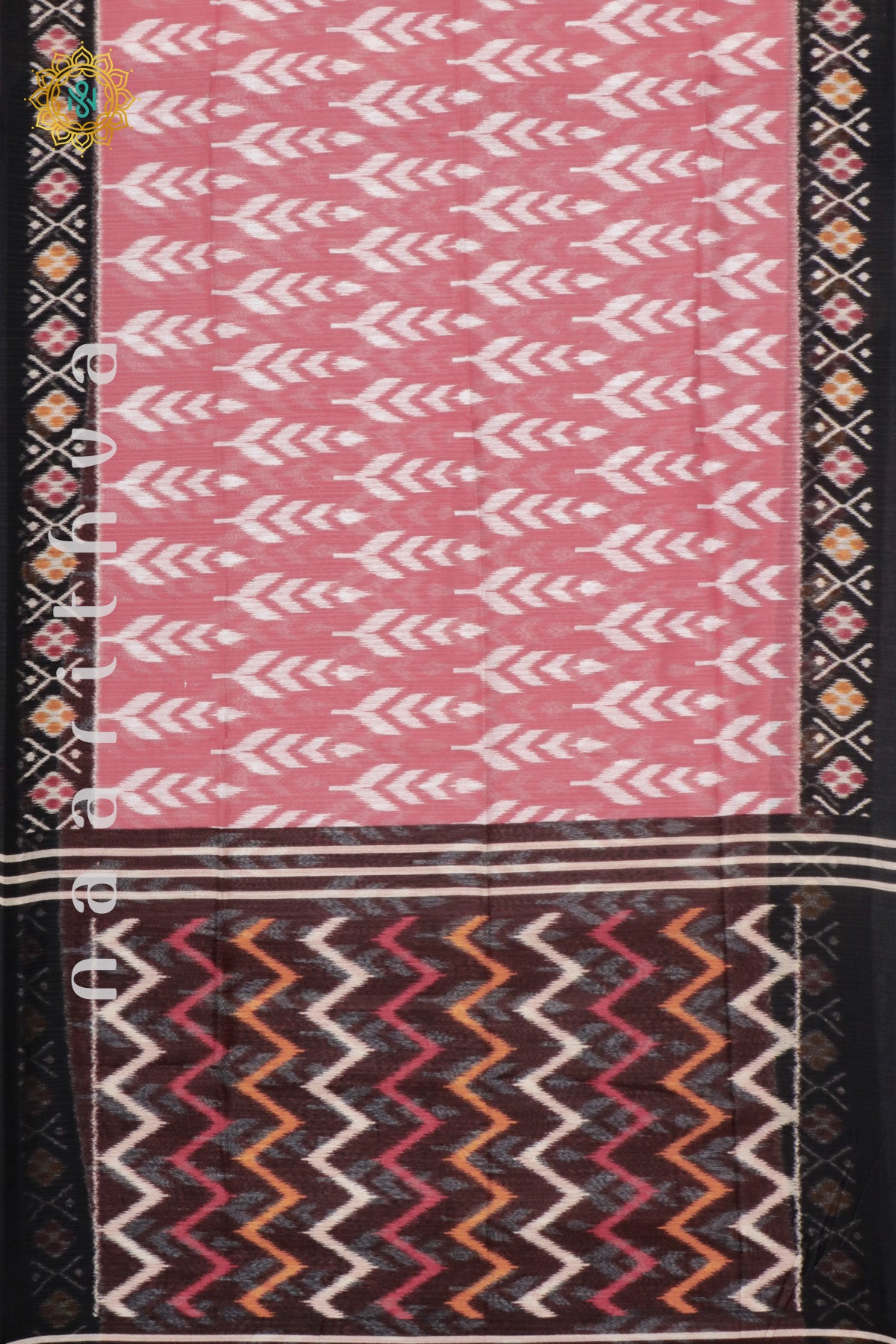 PEACHISH PINK WITH BLACK - JUTE COTTON