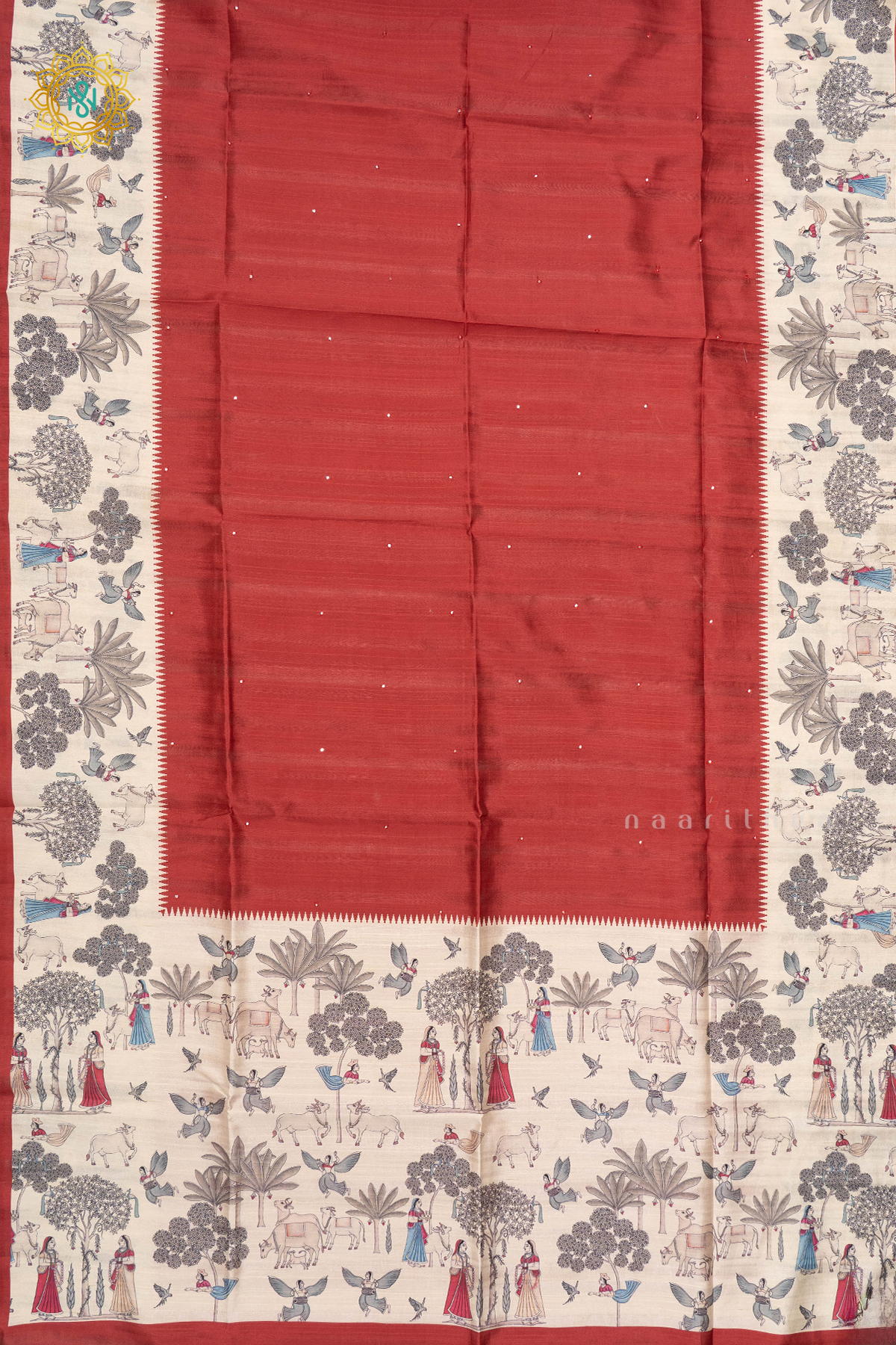 RED WITH WHITE - SEMI TUSSAR SILK