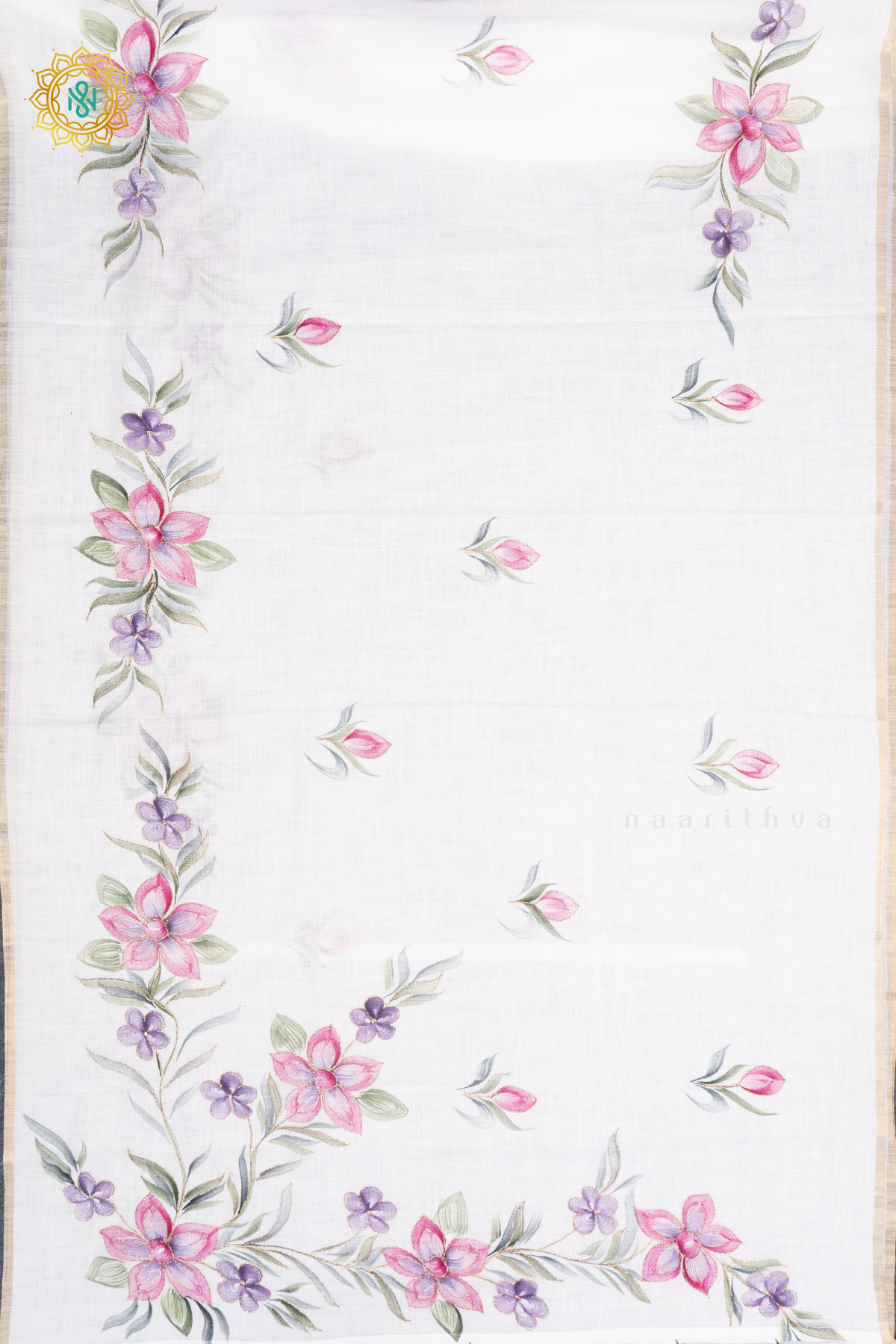 WHITE WITH BEIGE - LINEN BY COTTON