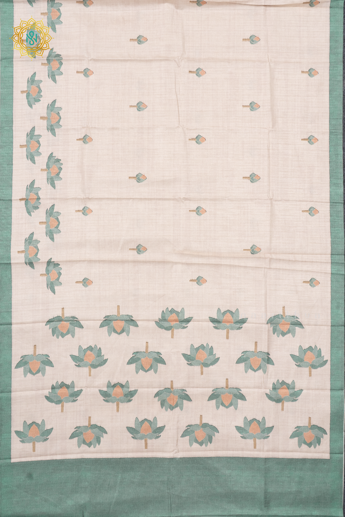 OFF WHITE WITH AQUA GREEN - KOTHA TUSSAR