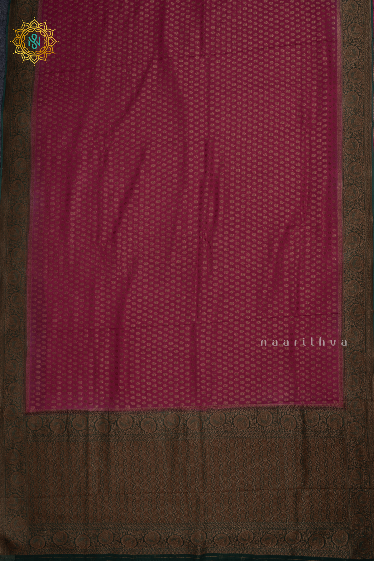 Pink With Green Semi Banarasi Georgette Saree Allover Zari Buttas On The Body With Contrast Zari Border & Pallu