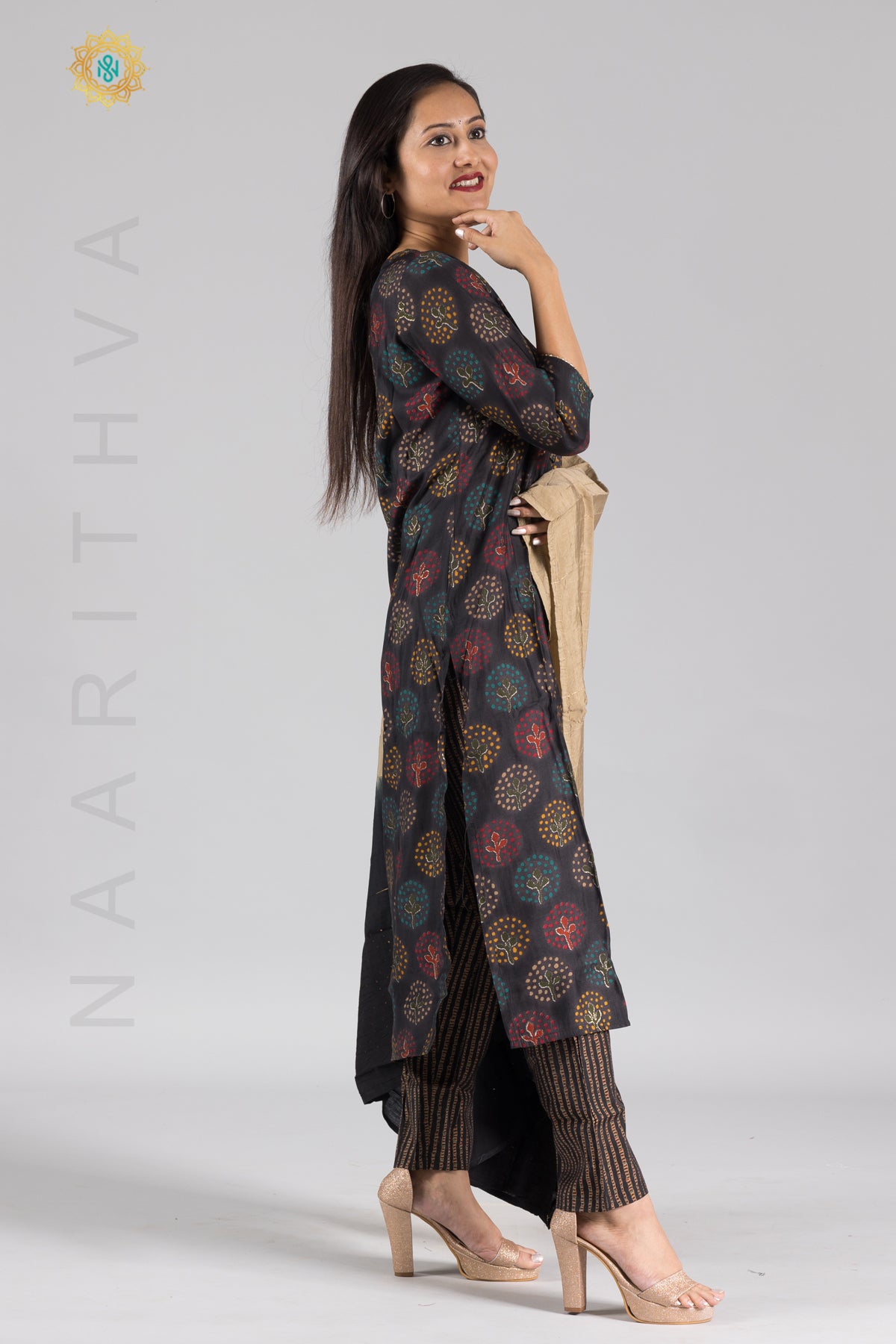 BLACK - KURTI SET WITH STRAIGHT CUT PANT AND DUPATTA