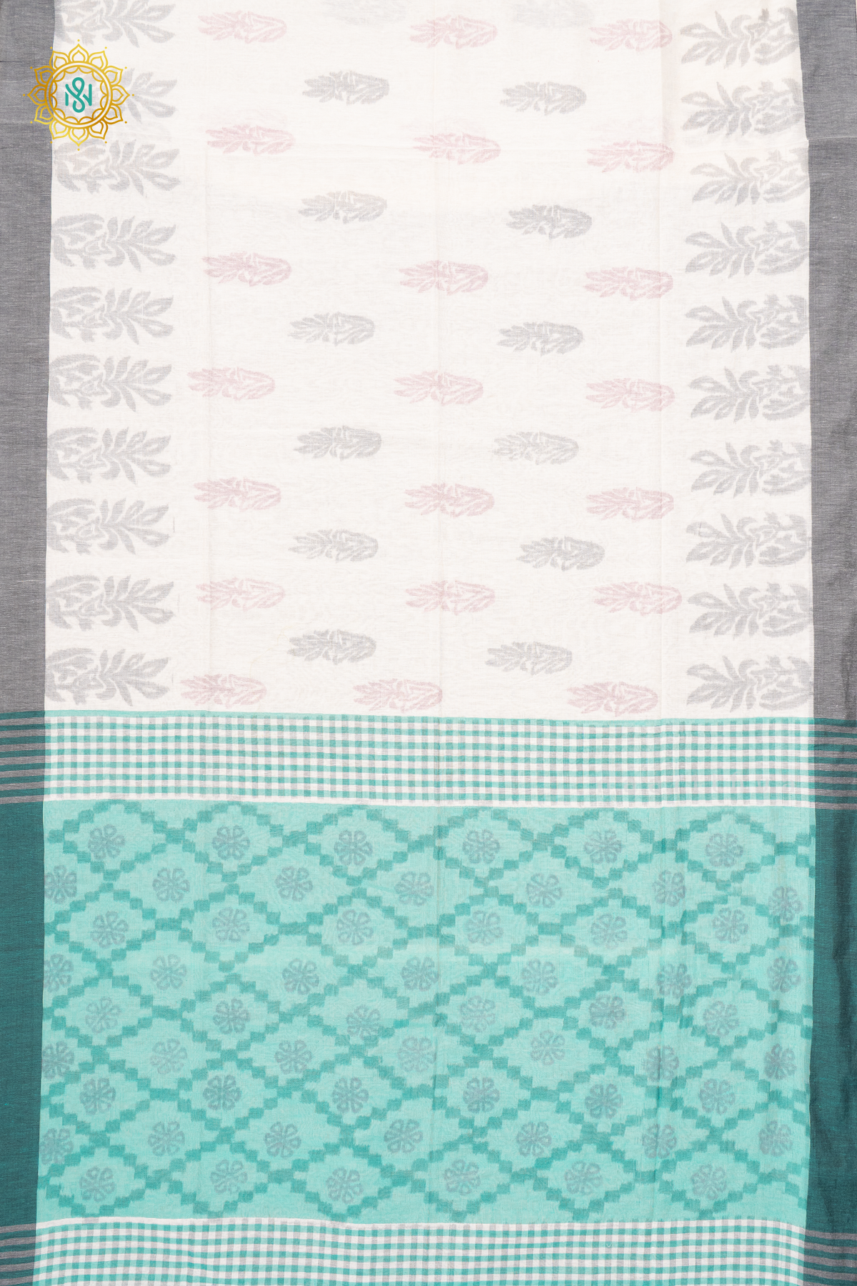 WHITE WITH AQUA GREEN - MUL COTTON
