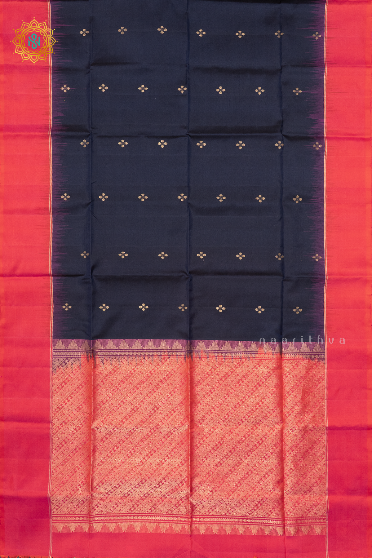 NAVY BLUE WITH DUAL SHADE OF PINK - PURE KANJIVARAM SOFT SILK