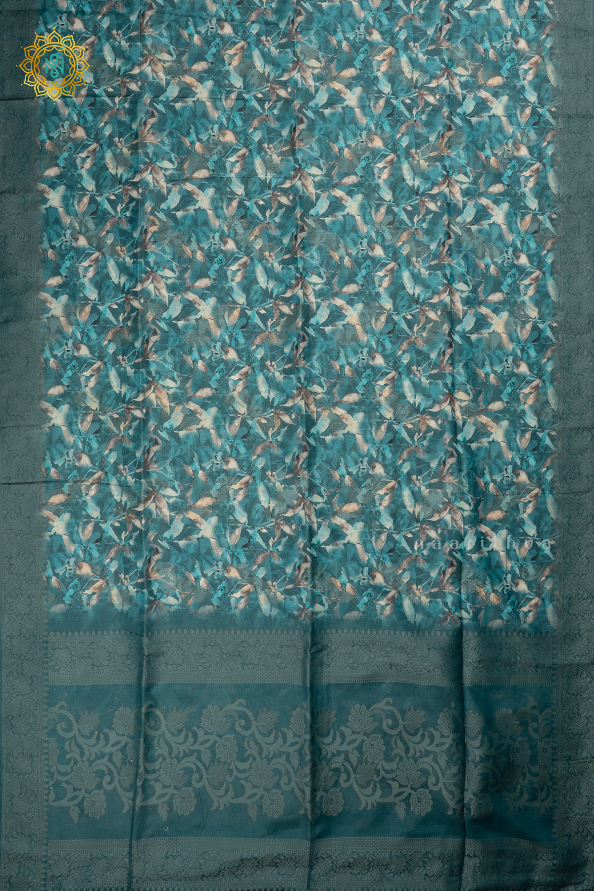 Blue Semi Crepe Silk Saree with Printed Body, Zari Border, and Zari Pallu