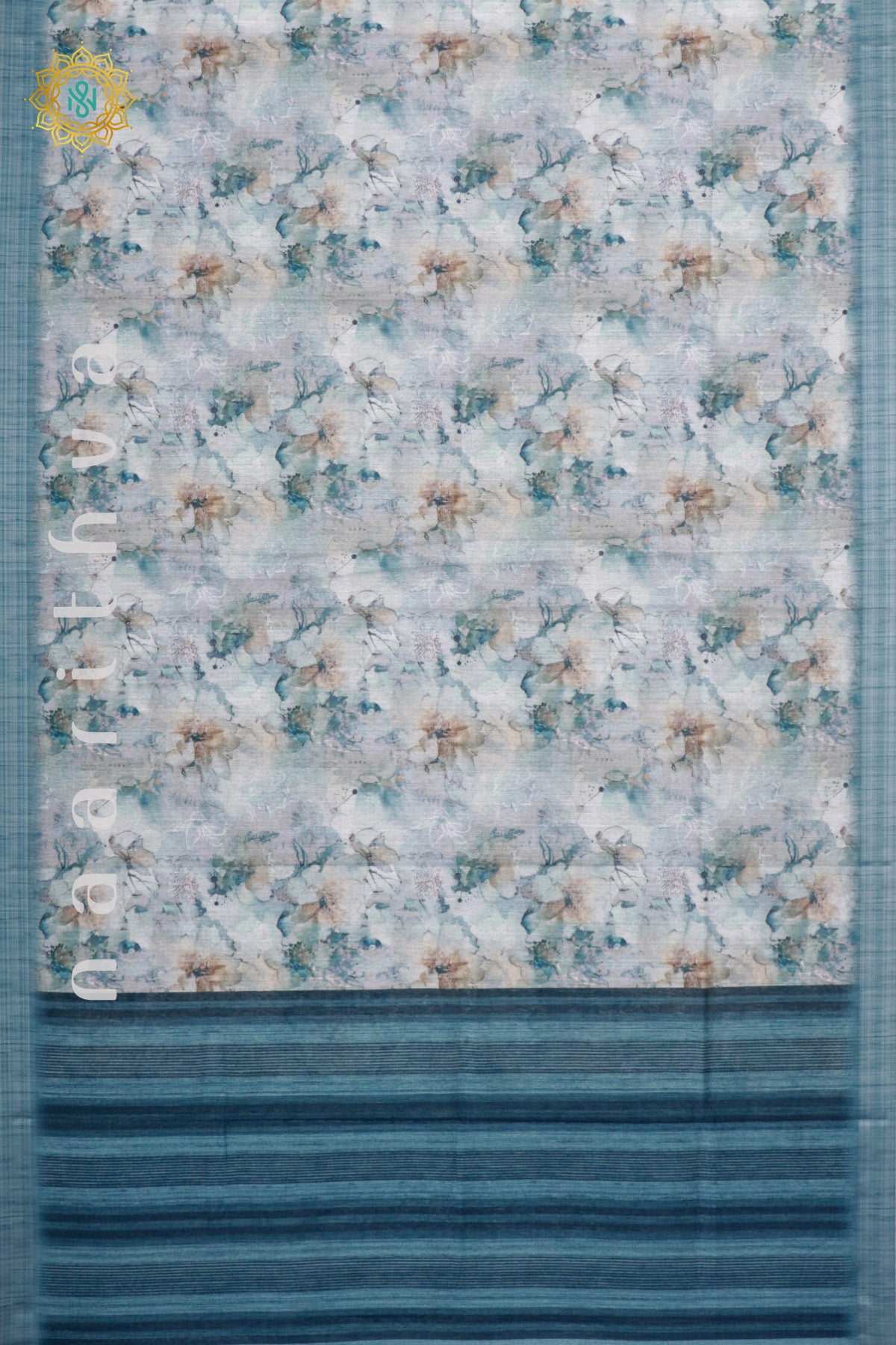 WHITE WITH BLUE - JUTE COTTON