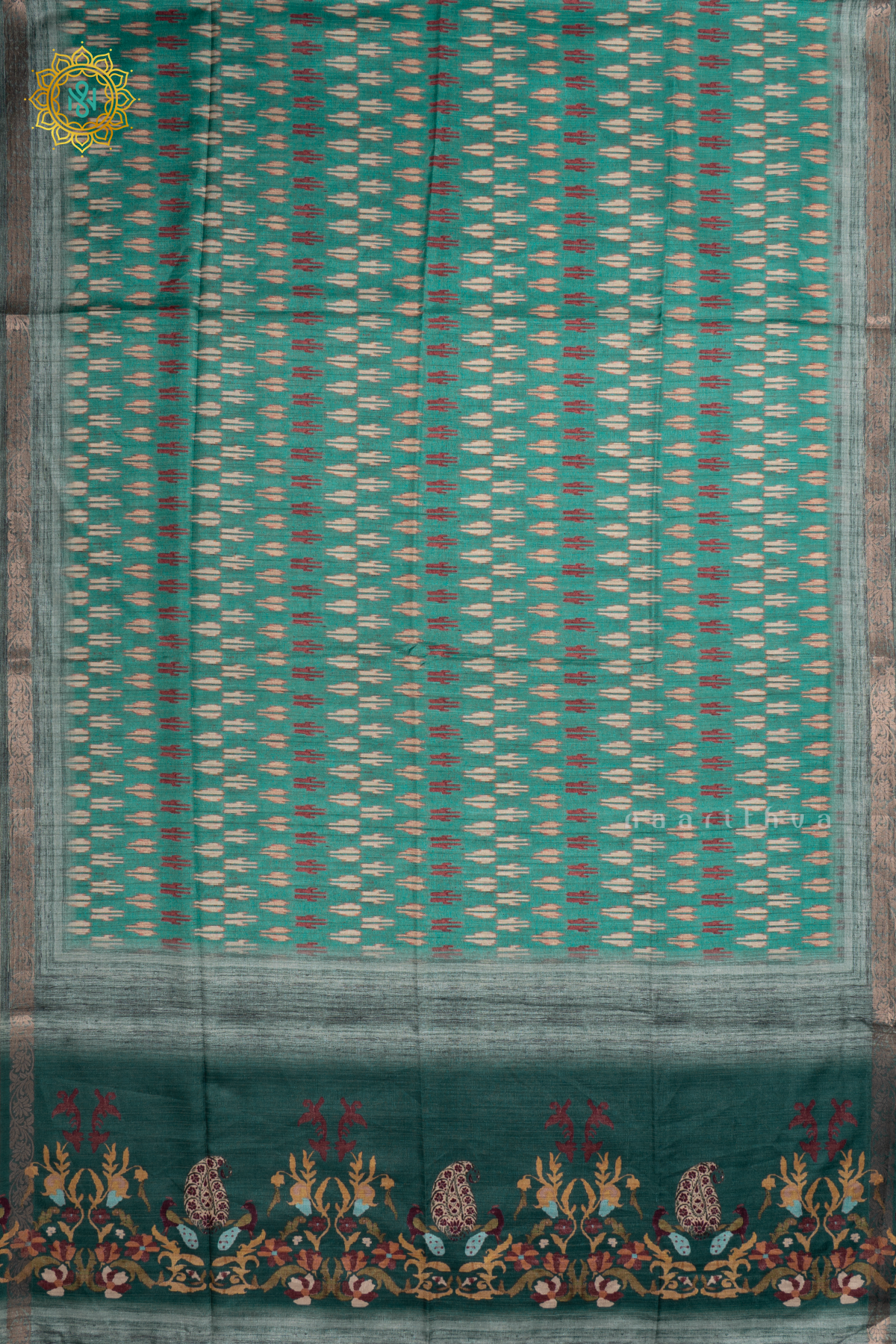 Aqua Green - Semi Gicha Tussar Saree Allover Printed Body With Zari Border Pallu And Blouse