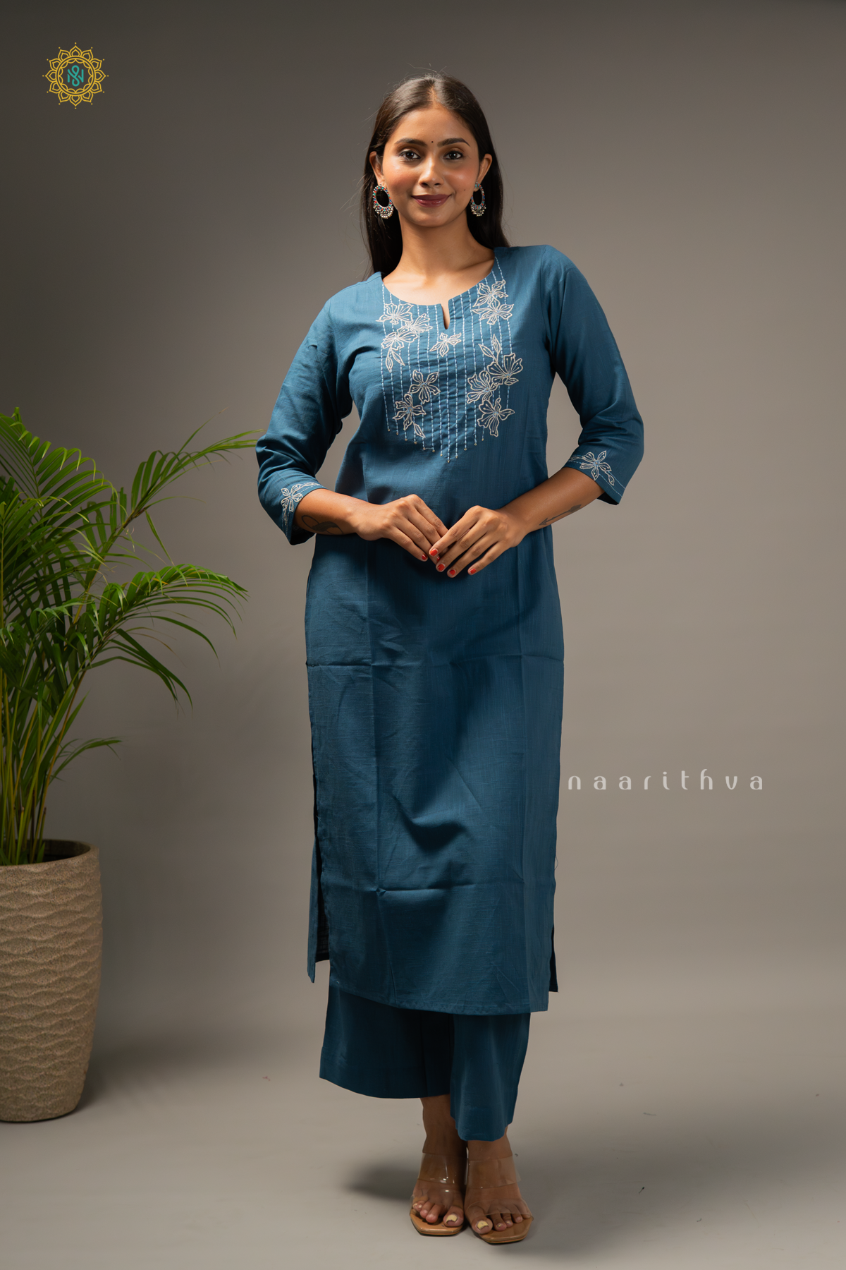 PEACOCK BLUE - COTTON 3PC SALWAR SUIT WITH TOP, BOTTOM & DUPATTA