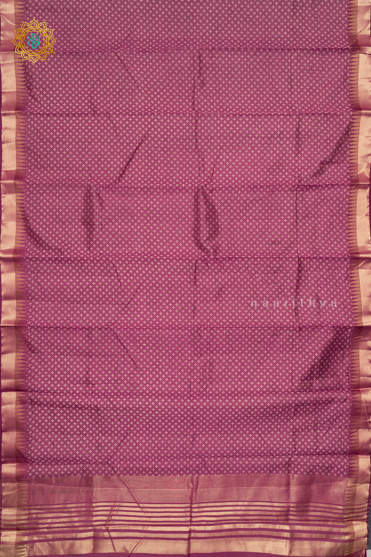 Wine Semi Tussar Saree With Printed Body And Zari Border