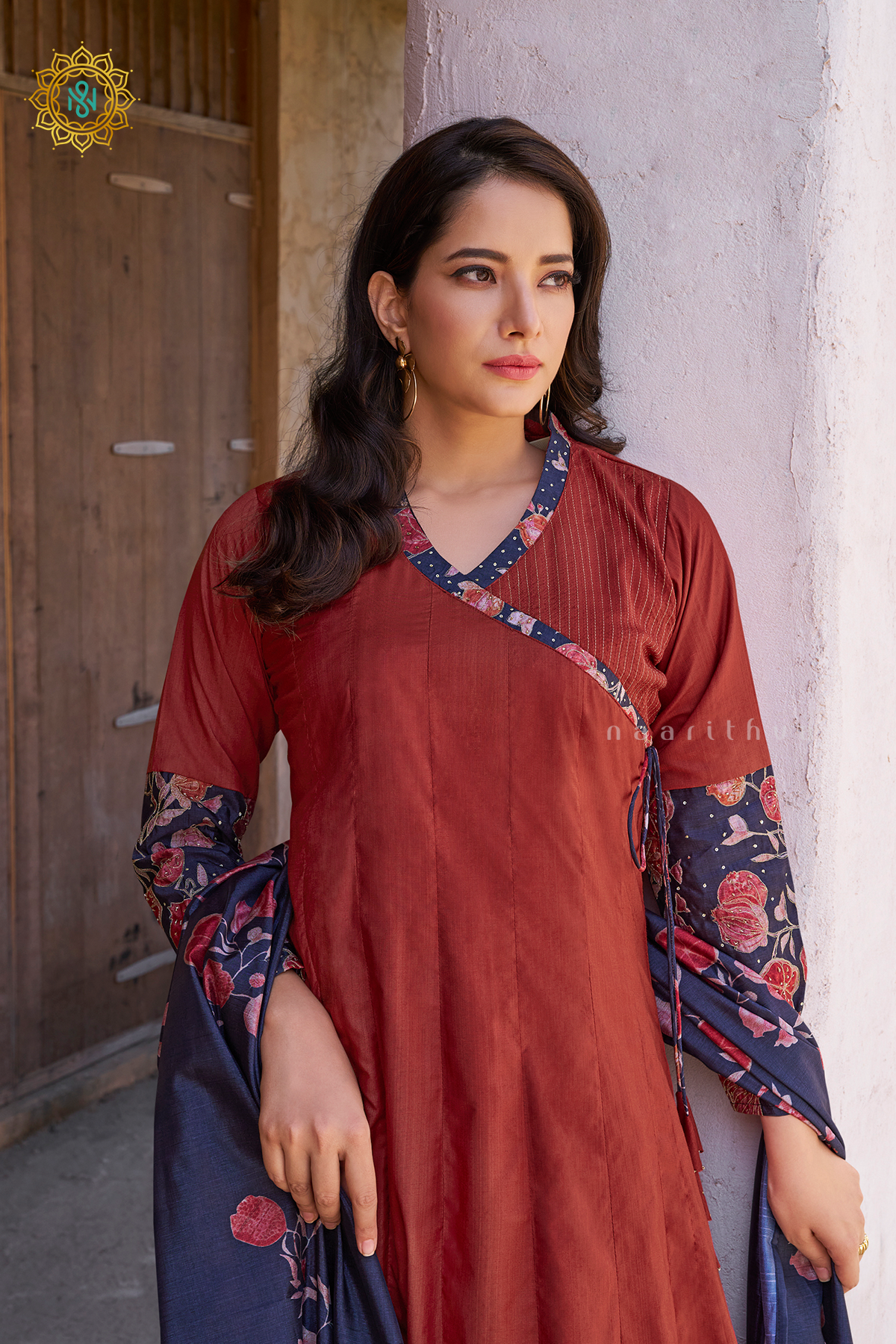 RUST ORANGE - COTTON 3PC SALWAR SUIT WITH TOP, BOTTOM & DUPATTA