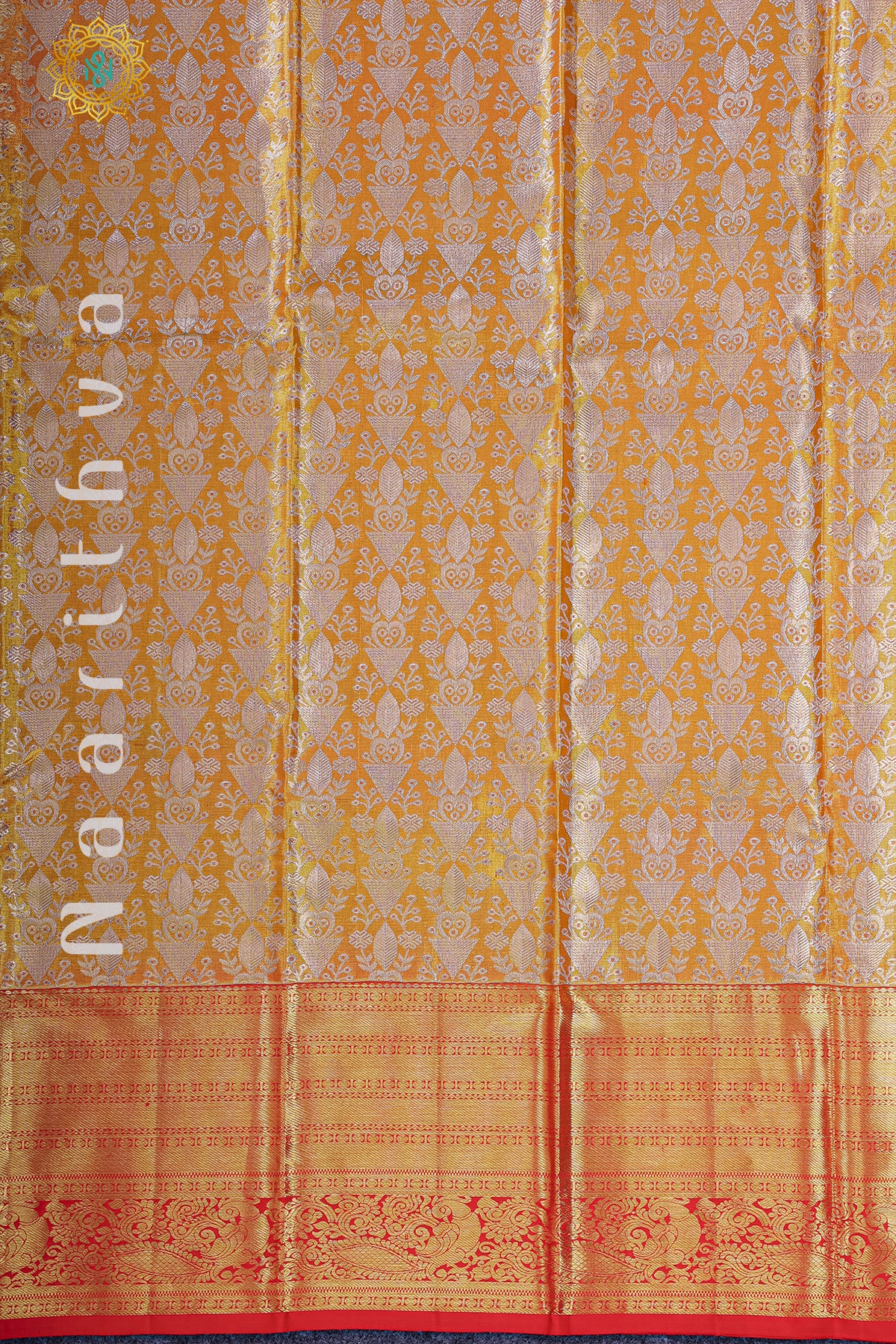 GOLD TISSUE WITH RED - PURE KANJIVARAM SILK