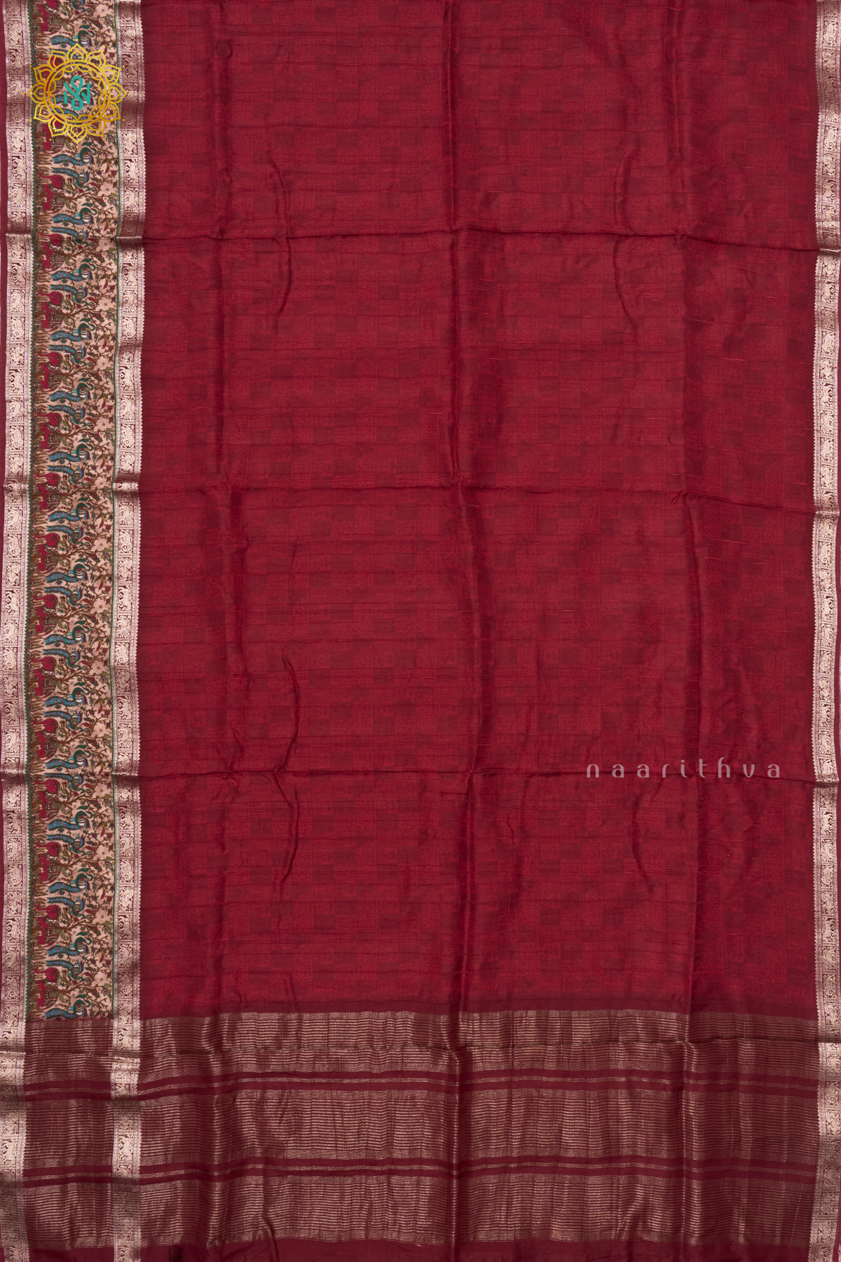 RED WITH PEACH - SEMI CREPE SILK