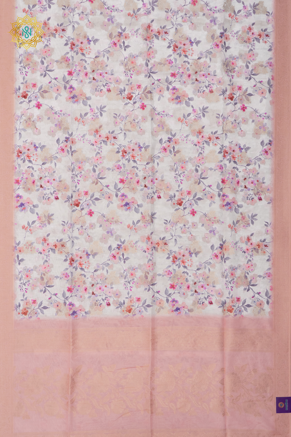 WHITE WITH PEACH - SEMI CREPE SILK