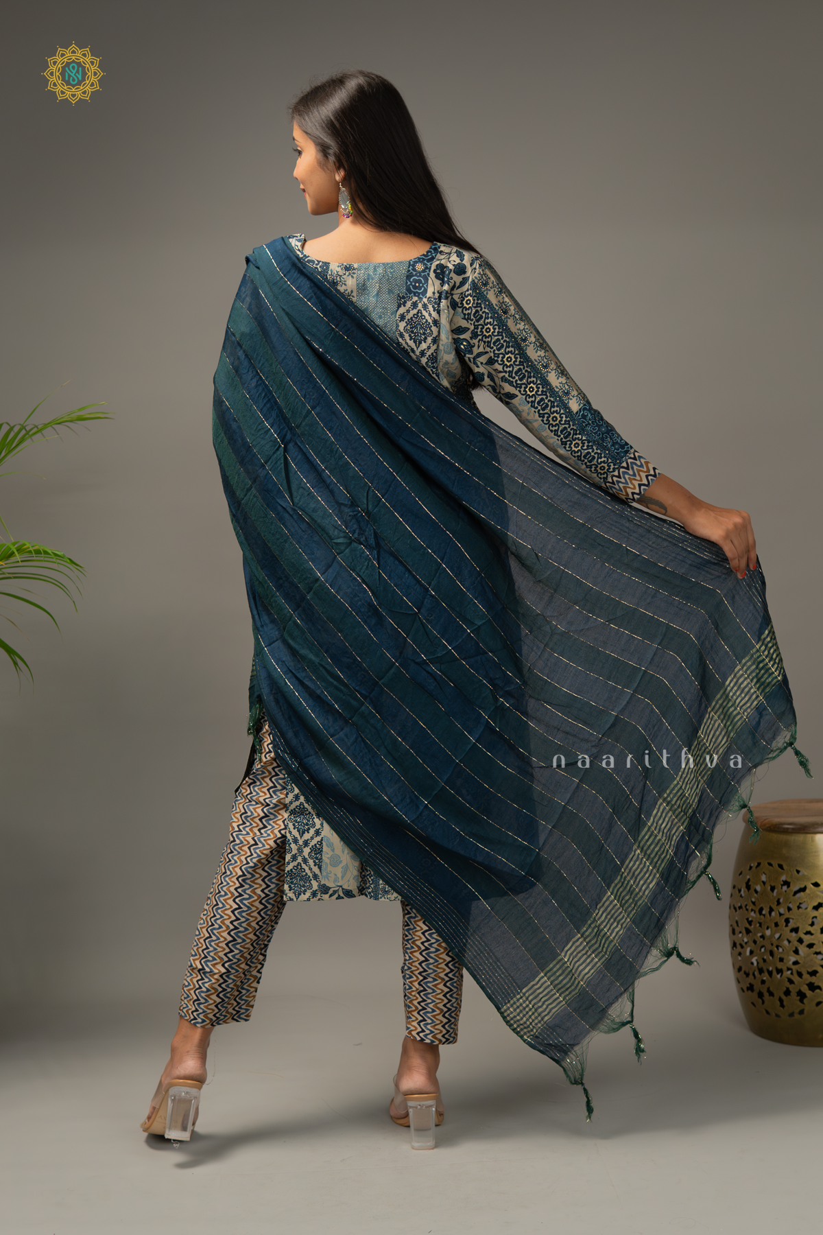 INDIGO - CREPE 3PC SALWAR SUIT WITH PRINTED TOP, BOTTOM & DUPPATA