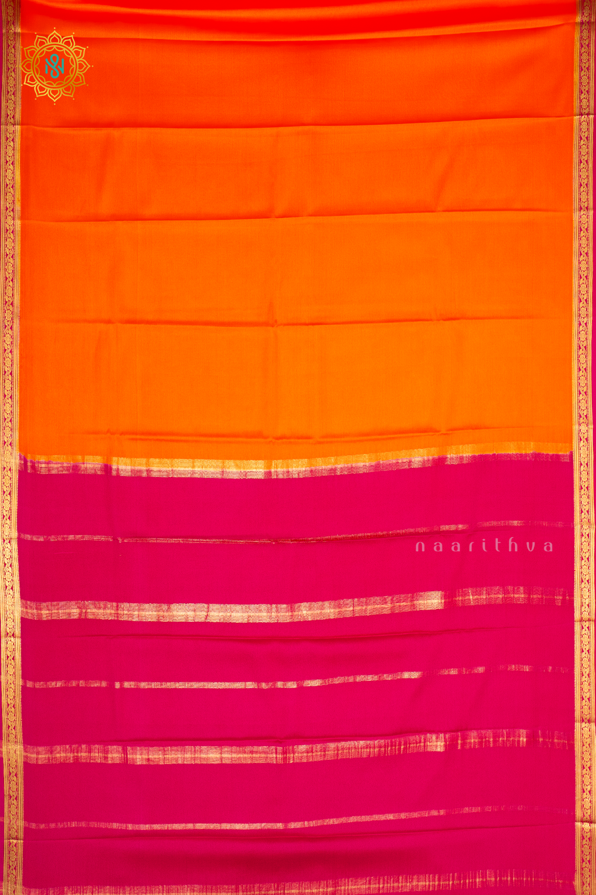ORANGE WITH PINK - PURE MYSORE CREPE SILK