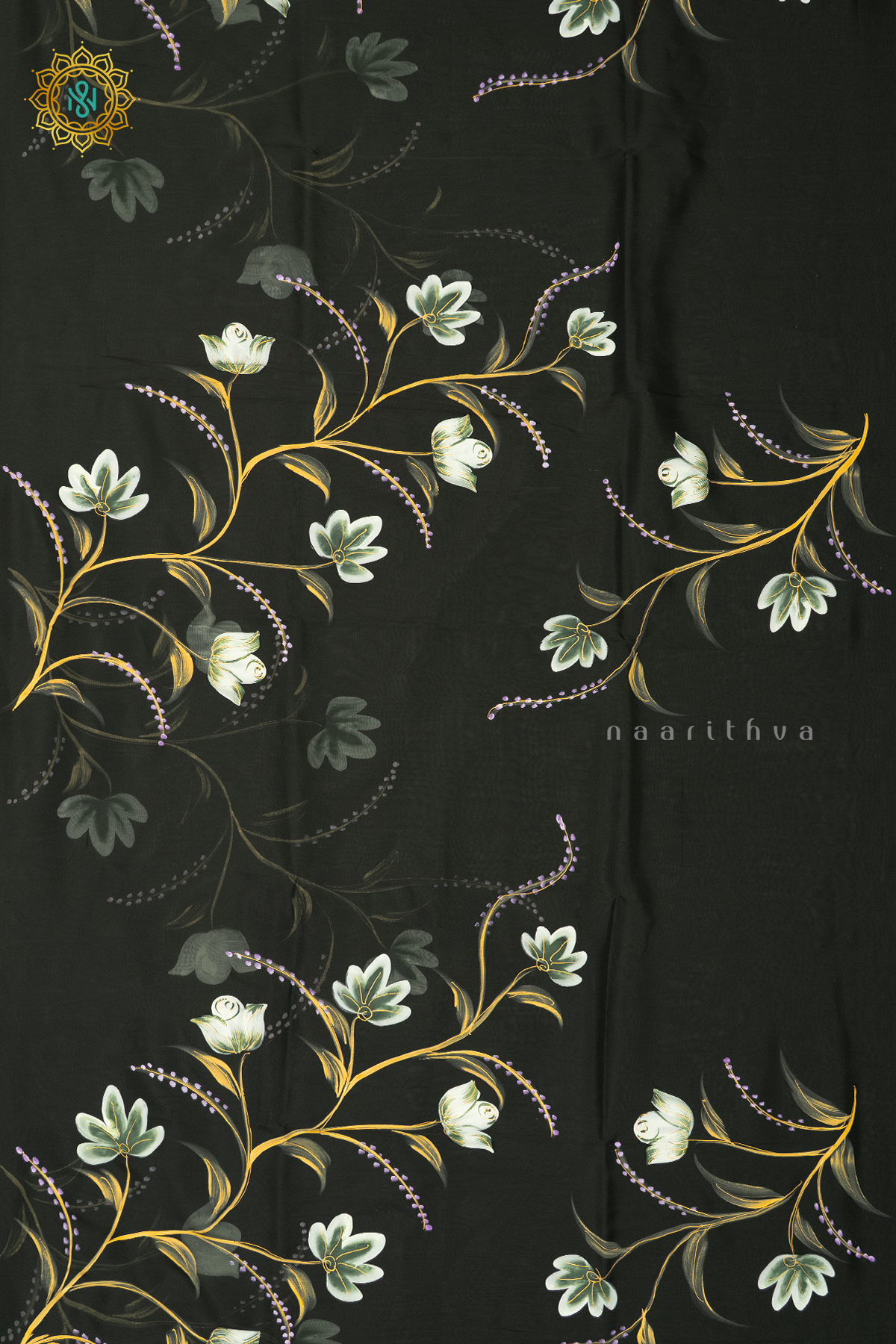 OLIVE GREEN - ORGANZA HAND PAINTED