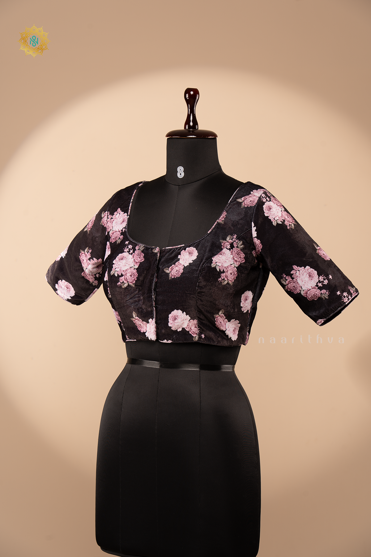 BLACK - VELVET READYMADE BLOUSE DIGITAL PRINTS