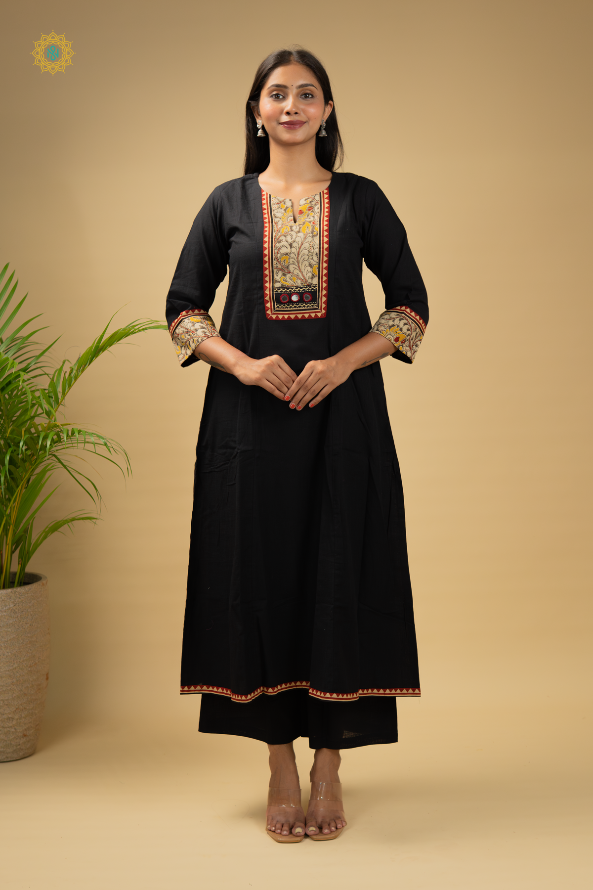 BLACK WITH MAROON - COTTON 3PC SALWAR SUIT WITH TOP, BOTTOM & DUPATTA