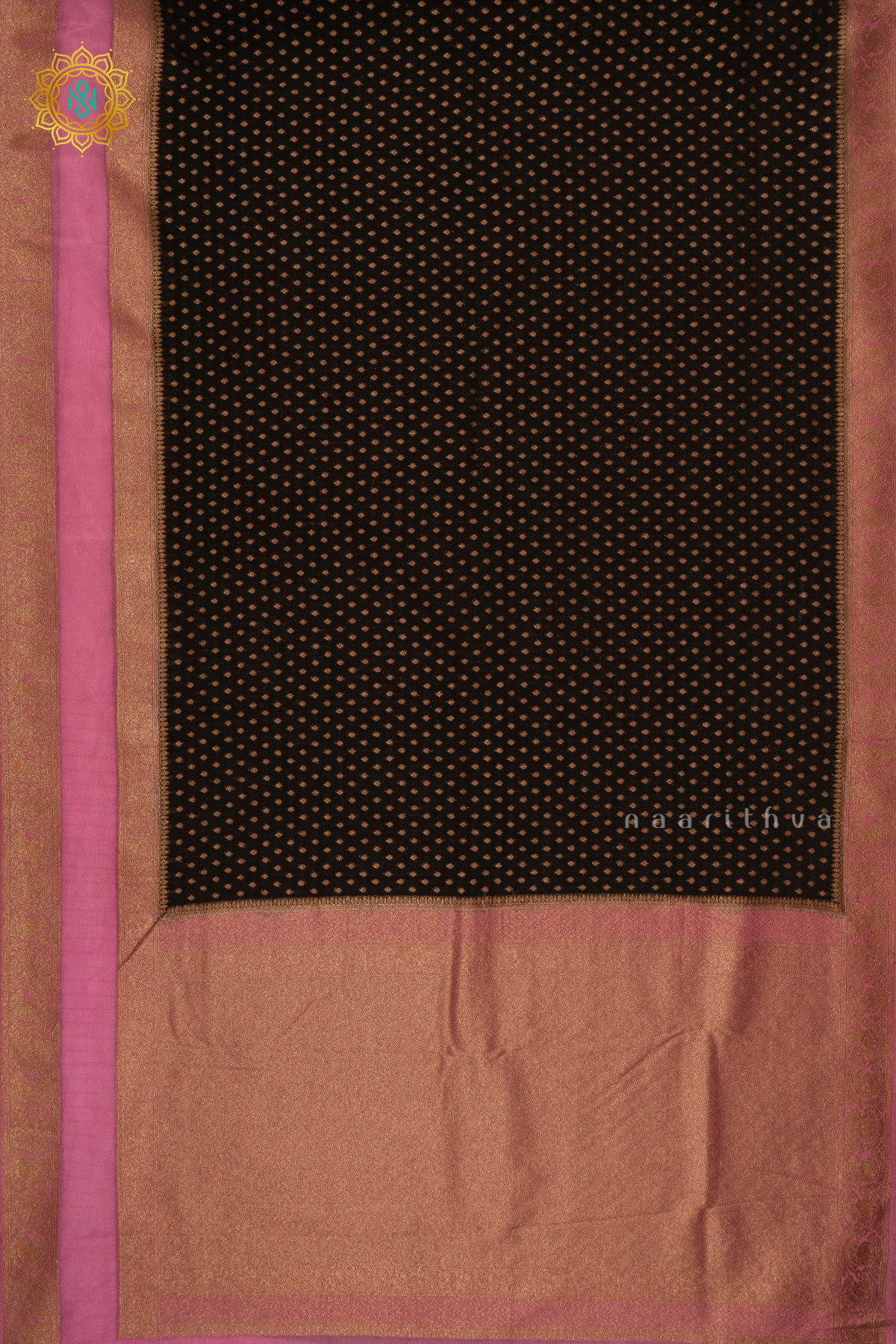 BLACK WITH LIGHT PINK - SEMI CREPE GEORGETTE
