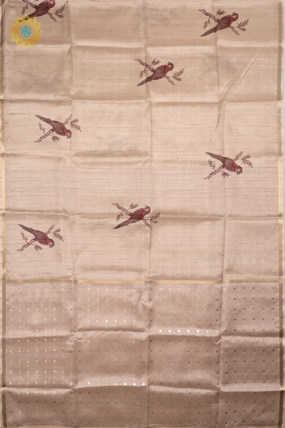 OFF WHITE WITH PEACH - SEMI TUSSAR SILK