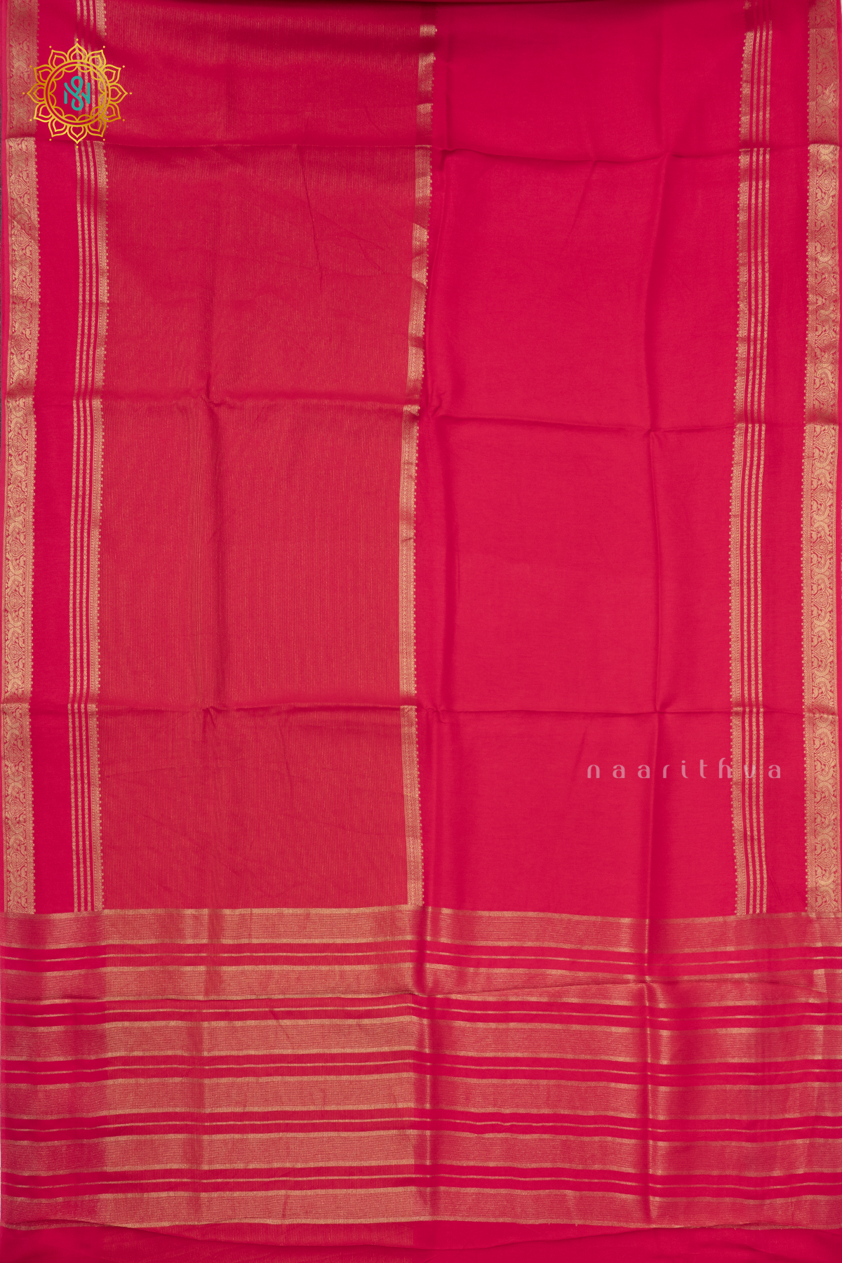 PINK WITH AQUA BLUE - SEMI CREPE SILK