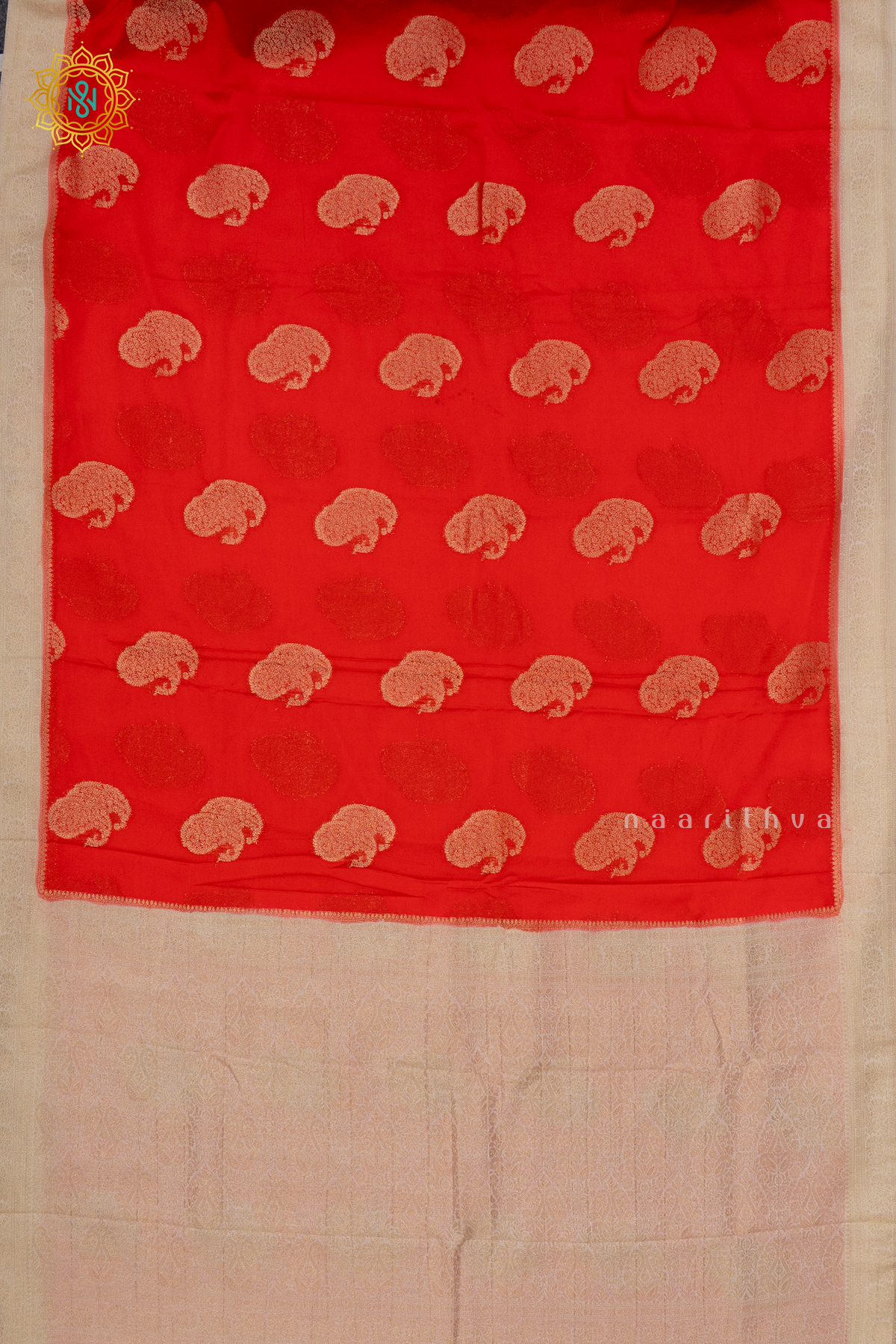 RED WITH OFF WHITE - SEMI CREPE GEORGETTE