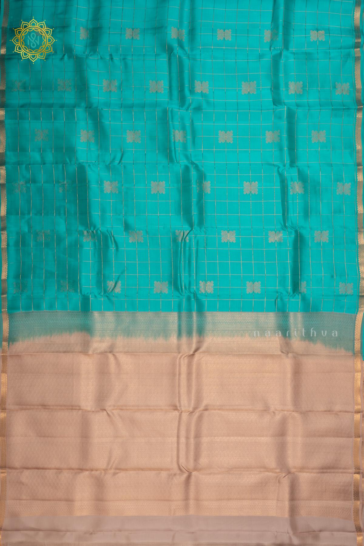 Sky Blue Semi Kanchi Silk Saree with Zari Checks and Buttas All Over With Zari Border
