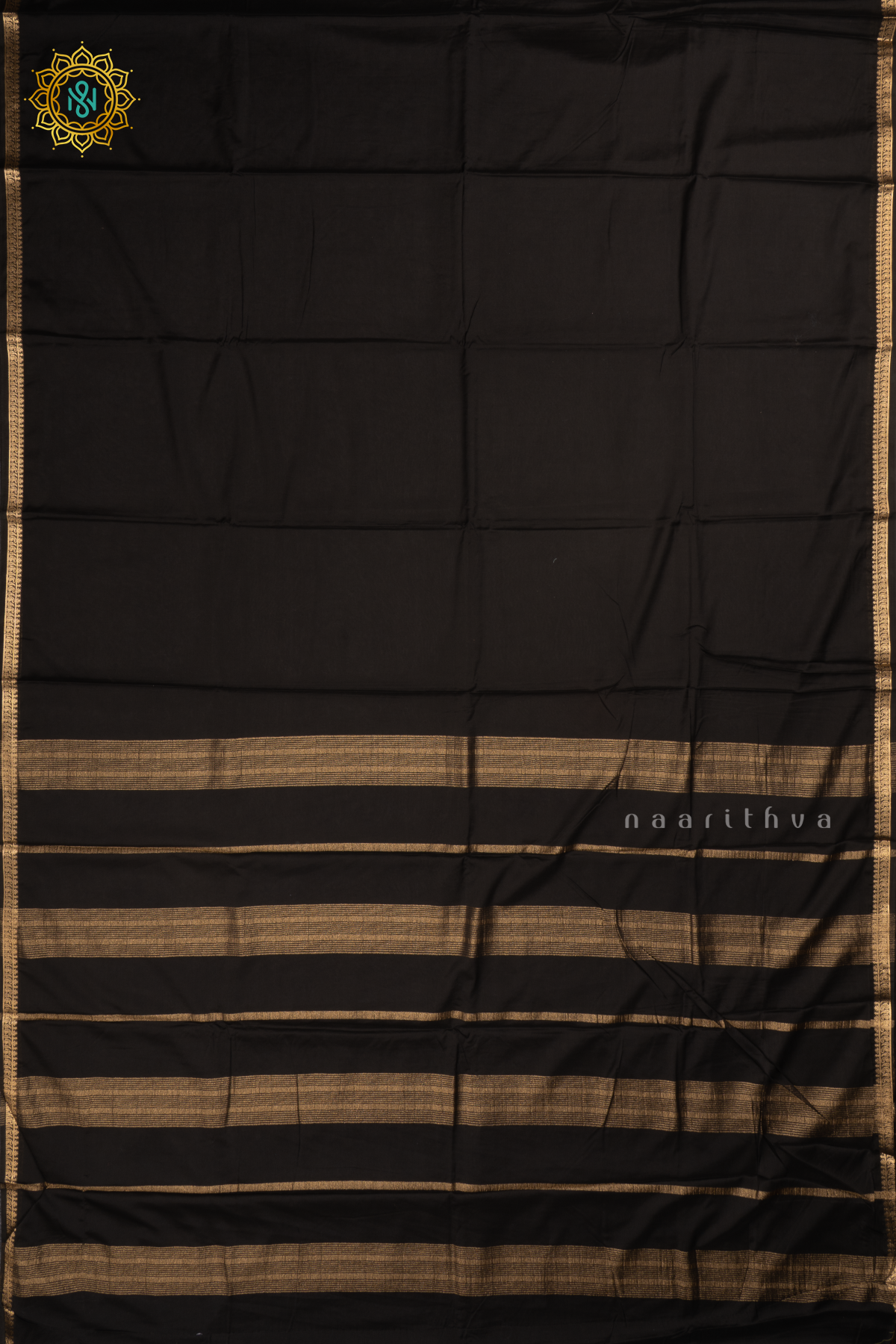 Black Semi Mysore Crepe Silk with Plain Body and Zari Border