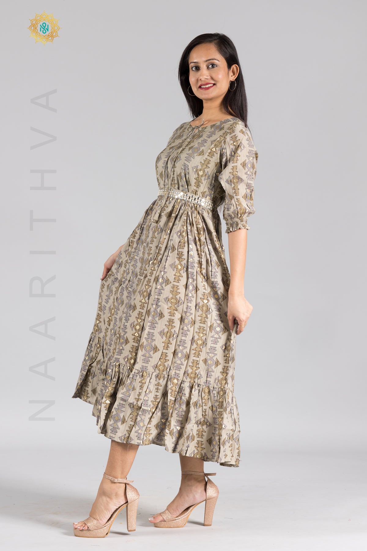 UMBRELLA PATTERN FOIL PRINTED DOUBLE LAYERED KURTI